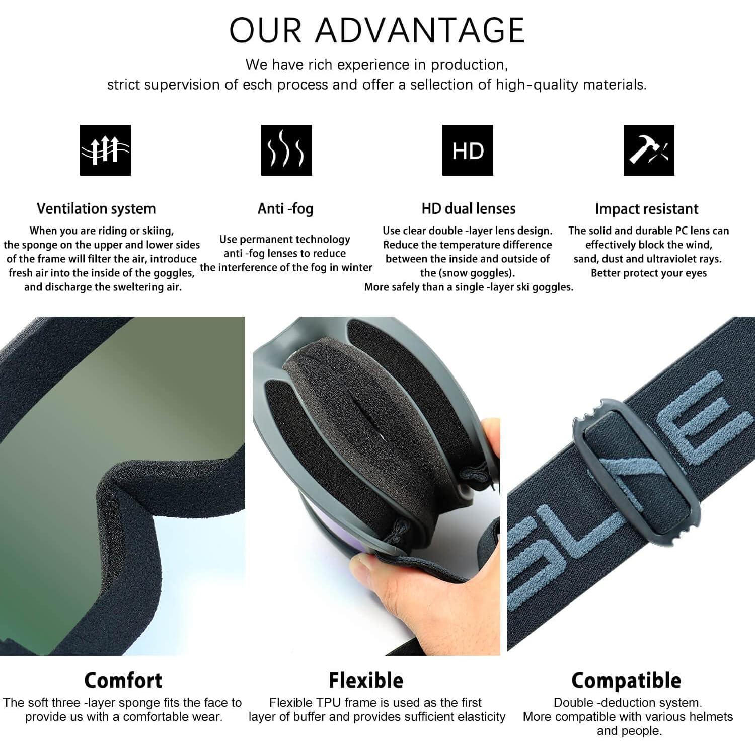 Gafas de esquí SPOSUNE Doble Lente Anti-Vaho UV400