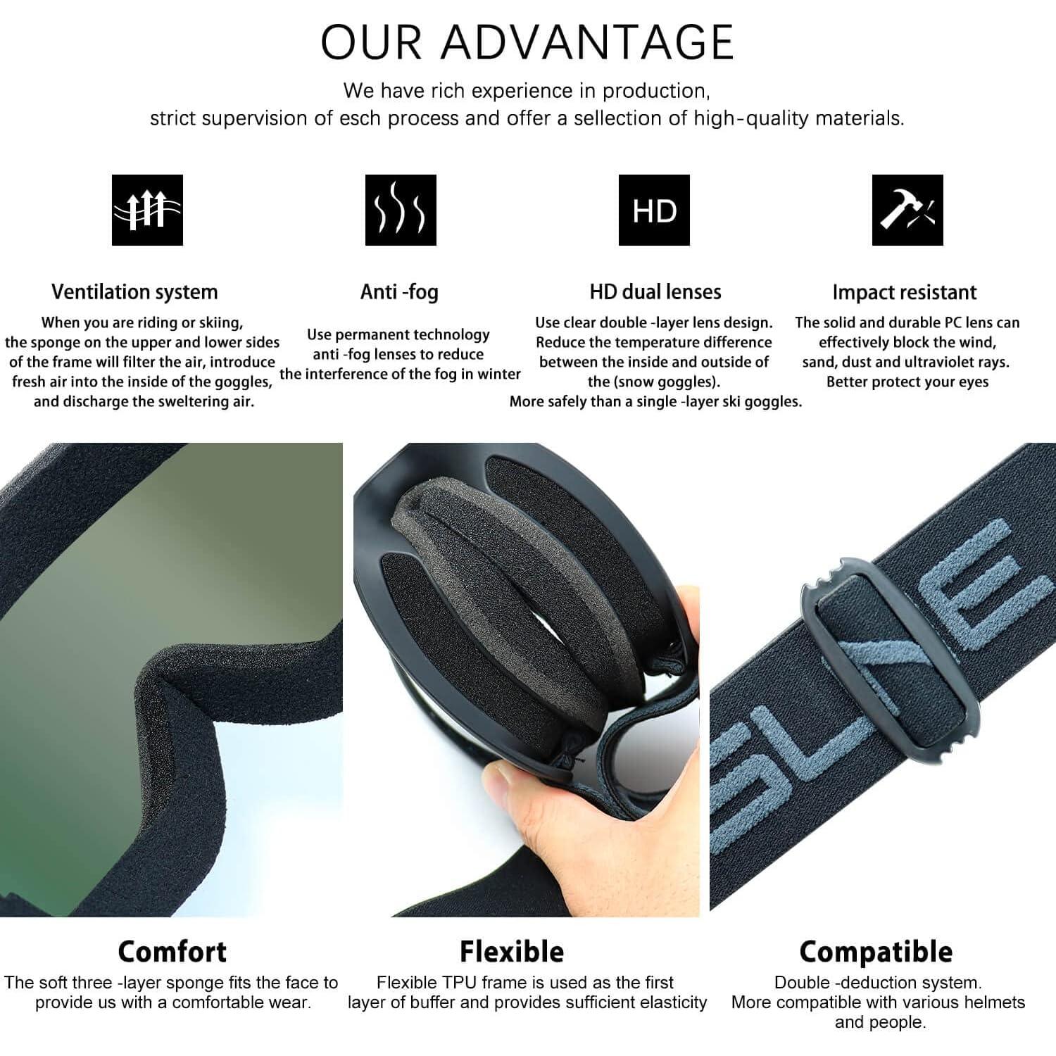 Gafas de esquí SPOSUNE con doble lente anti-vaho