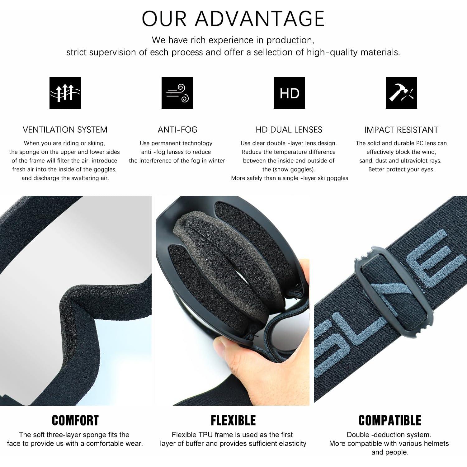 Gafas de esquí SPOSUNE ATV con doble lente anti-vaho