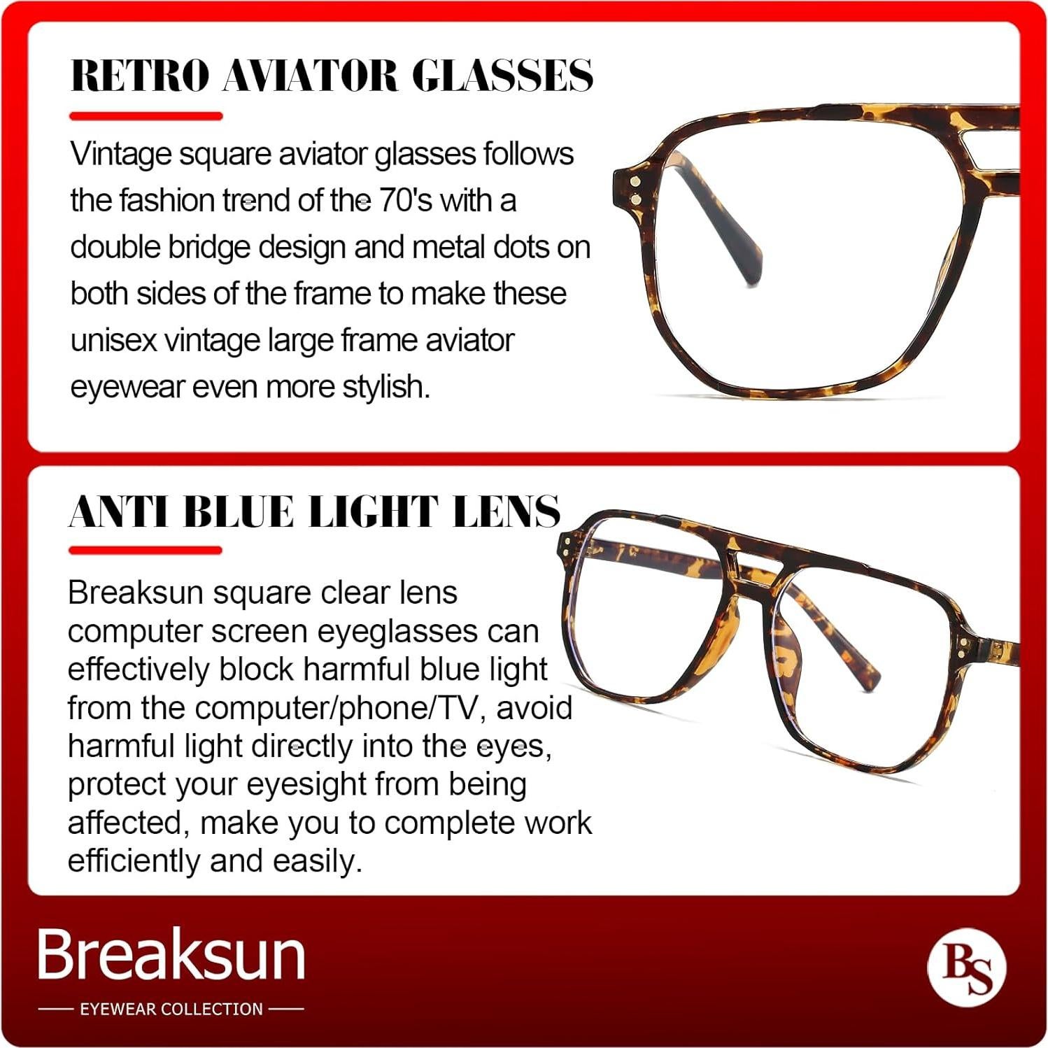 Gafas de sol cuadradas Breaksun B68 con bloqueo luz azul