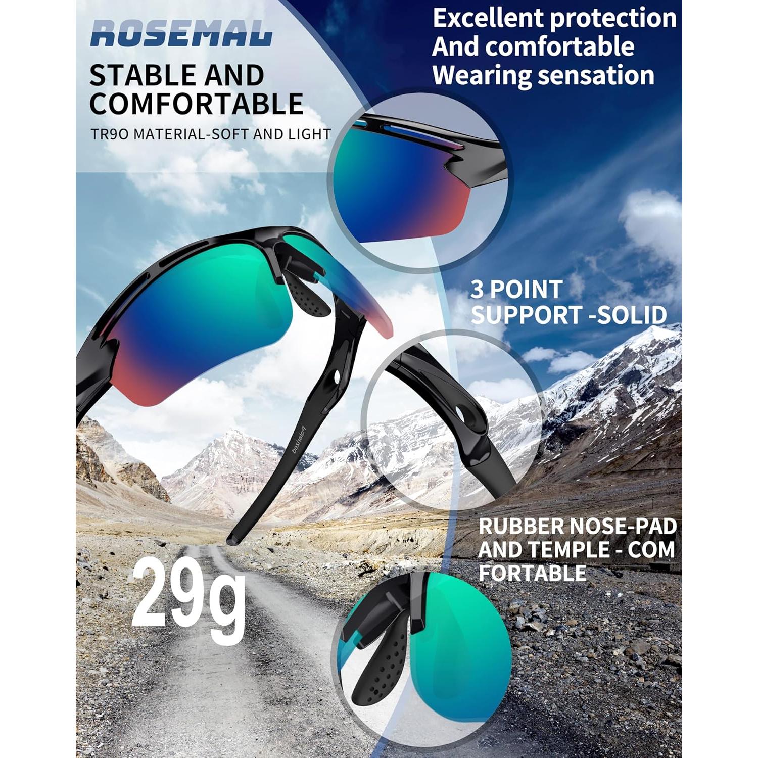 Gafas de sol deportivas Rosemal 7253 UV400 TR90 Verde