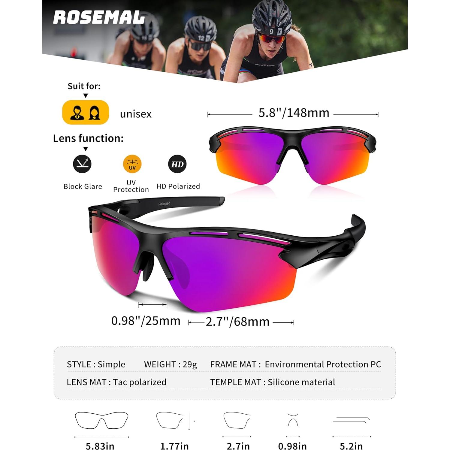 Gafas de sol deportivas Rosemal UV400 TR90 polarizadas