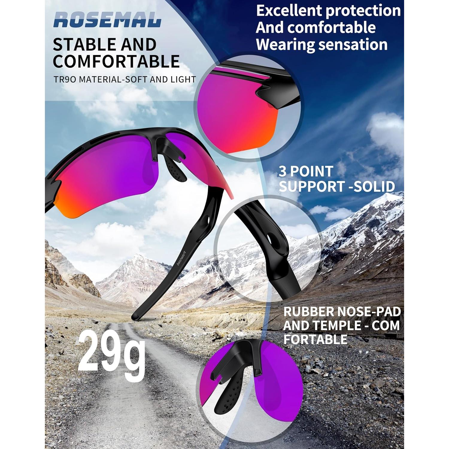 Gafas de sol deportivas Rosemal UV400 TR90 polarizadas
