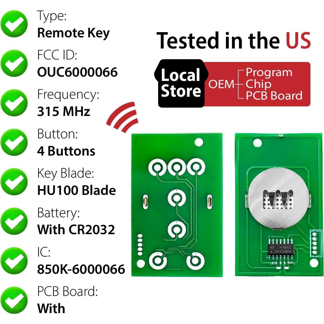 Control Remoto Llave Auto Keyless Cadillac OUC6000066 4 Botones
