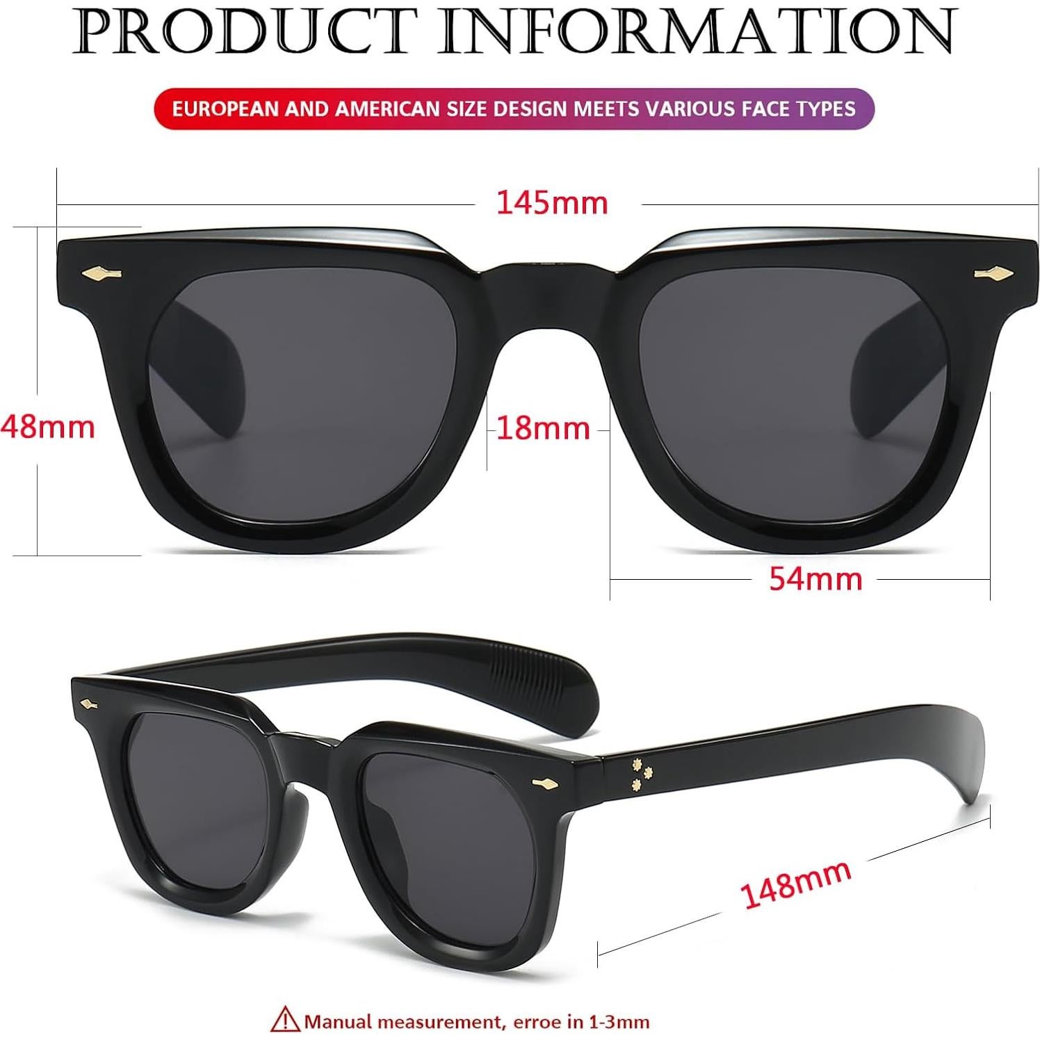 Gafas de sol cuadradas PORADAY unisex con lentes UV400