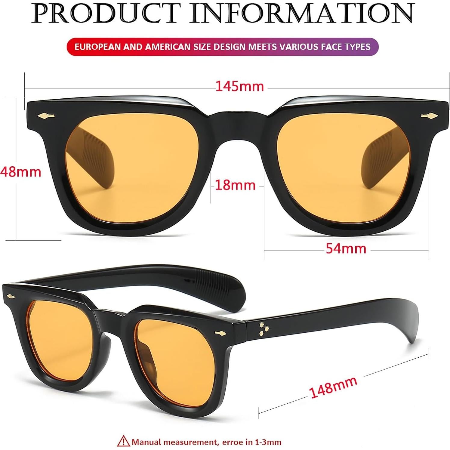 Gafas de sol cuadradas PORADAY unisex con lentes UV400