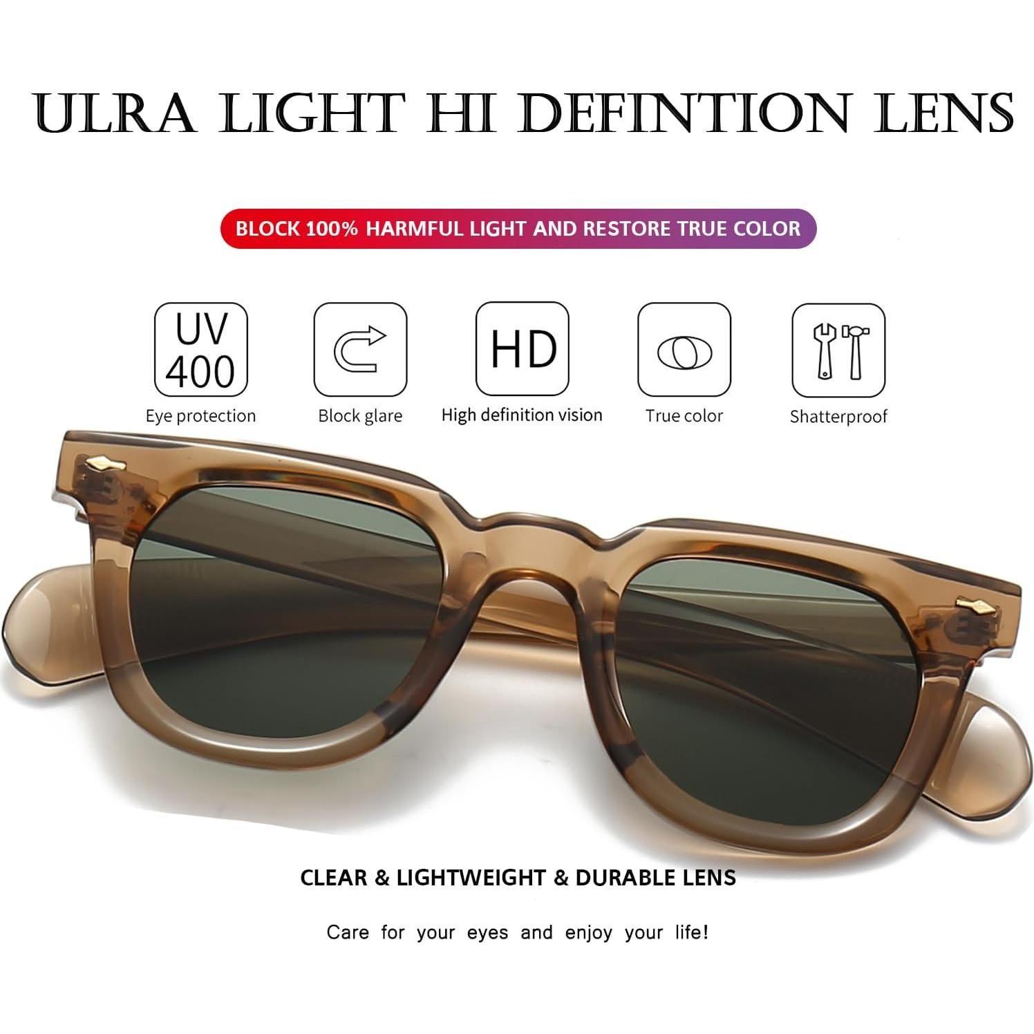 Gafas de sol cuadradas PORADAY unisex con lentes UV400