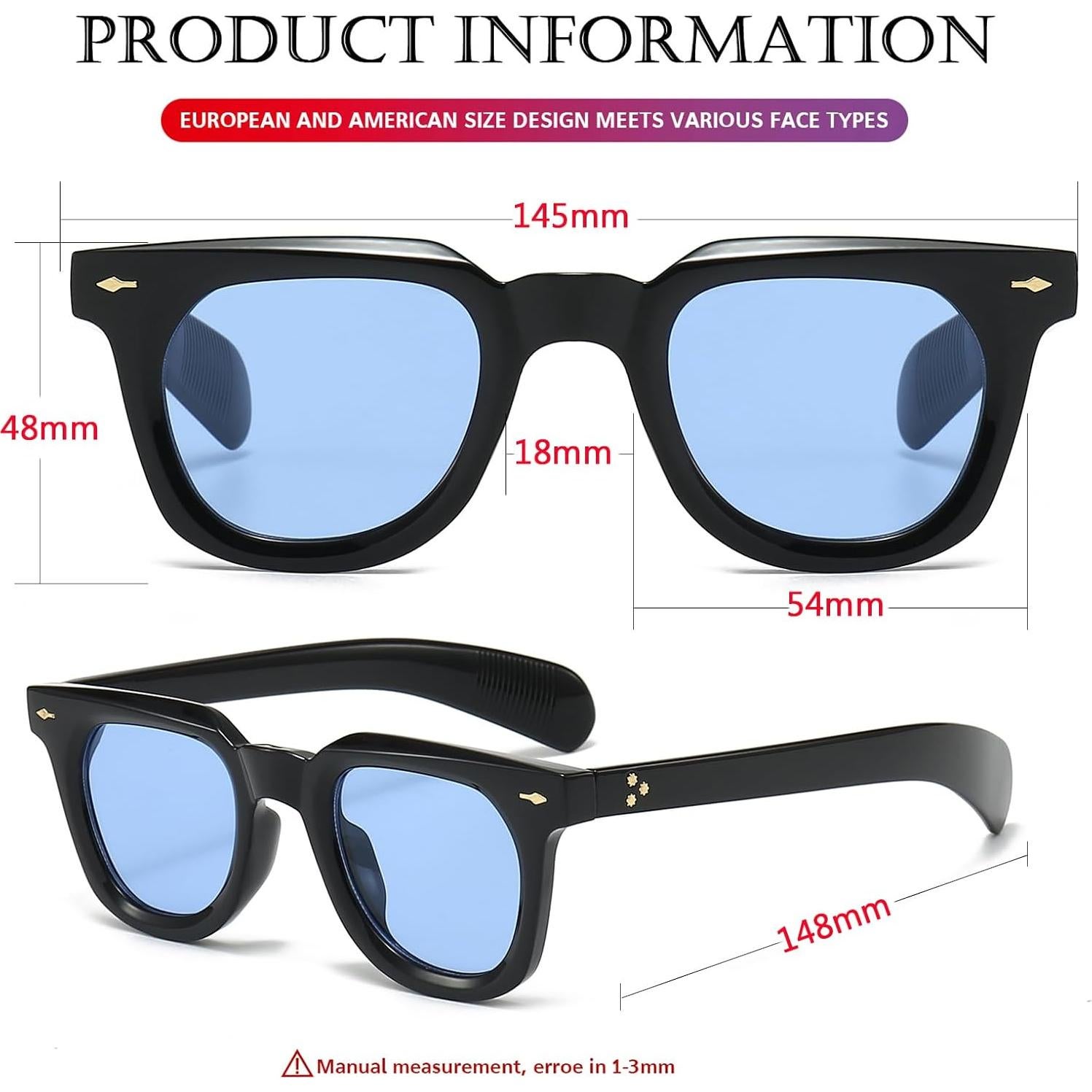 Gafas de sol cuadradas PORADAY negras UV400 unisex