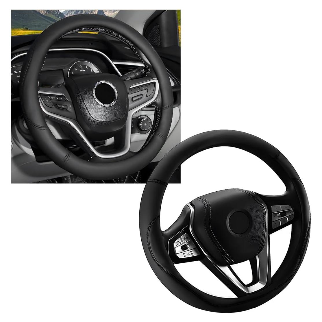 Funda de Volante de Coche KVAEY 15" Cuero Antideslizante Negro