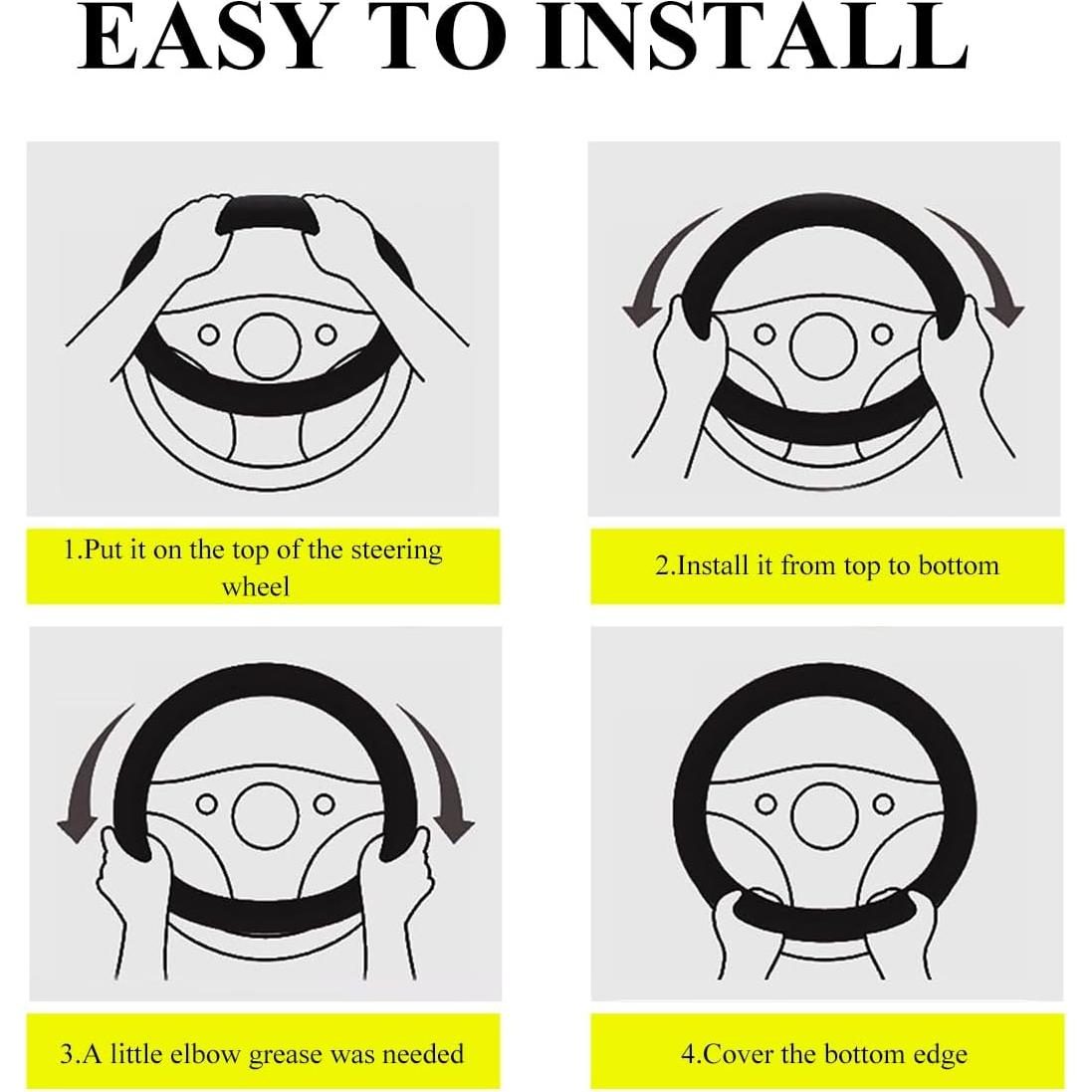 Funda de Volante de Coche KVAEY 15" Cuero Antideslizante Negro