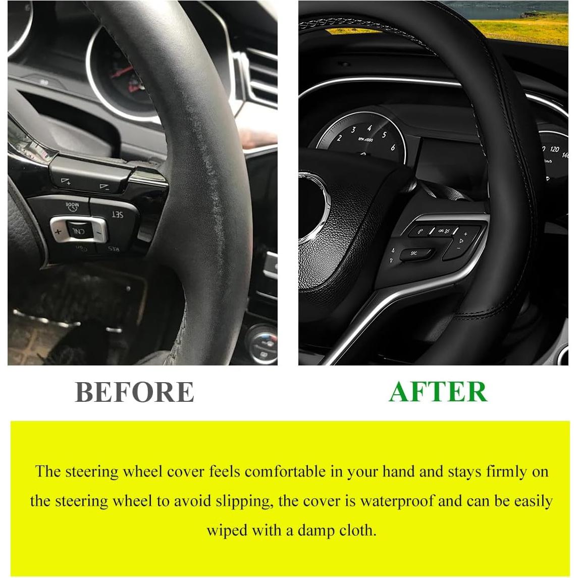 Funda de Volante de Coche KVAEY 15" Cuero Antideslizante Negro