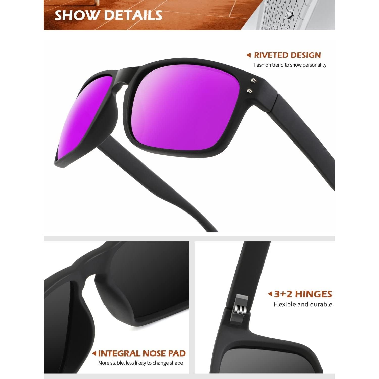 Gafas de Sol Polarizadas KALIYADI Estilo Vintage UV 3 Piezas