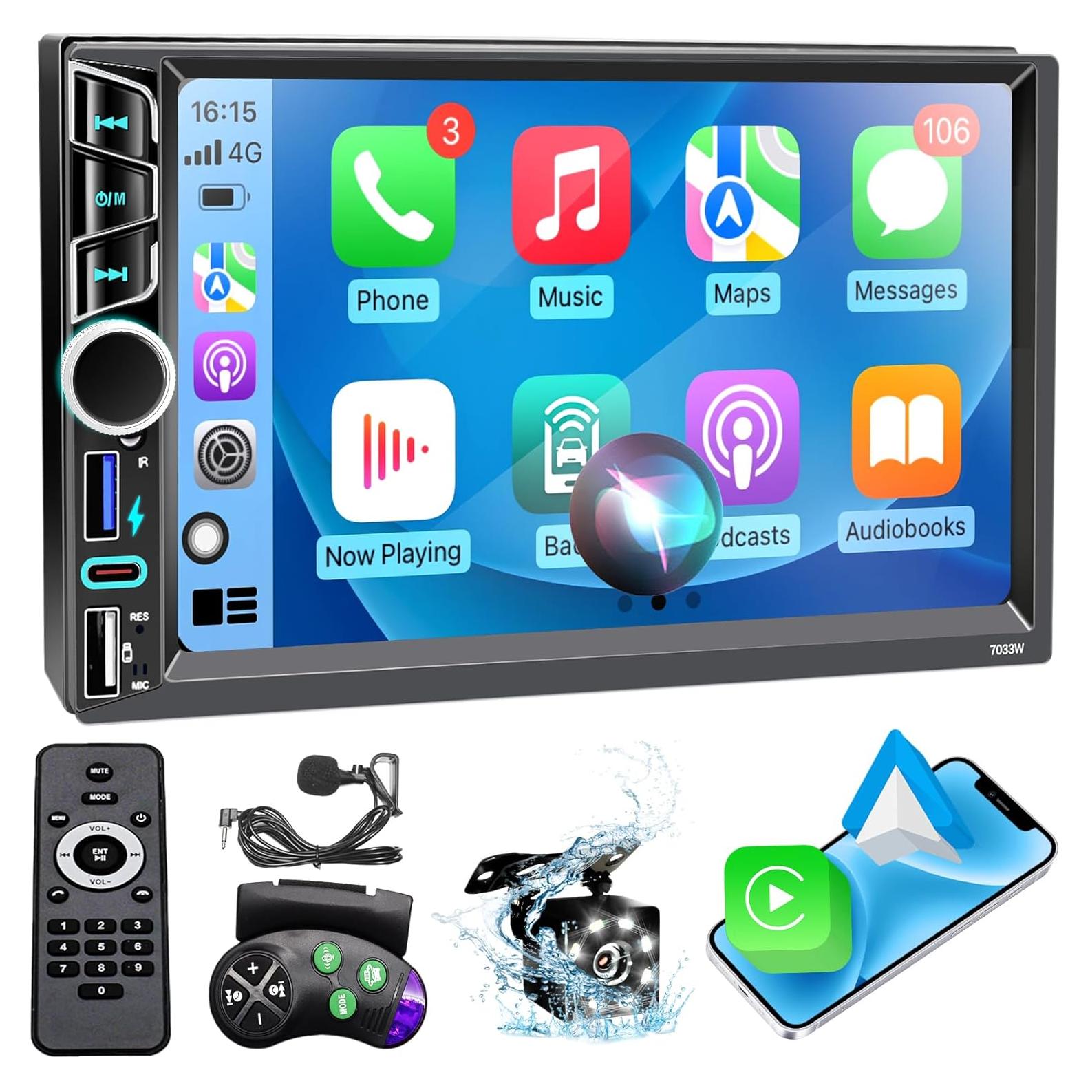 Estéreo de coche Emeito 7" Double Din con CarPlay y Android Auto