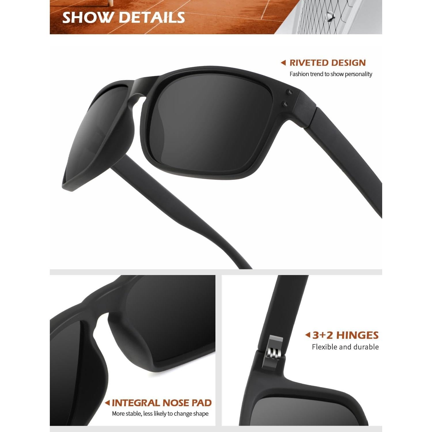 Gafas de Sol Polarizadas KALIYADI Estilo Vintage UV 3 Piezas