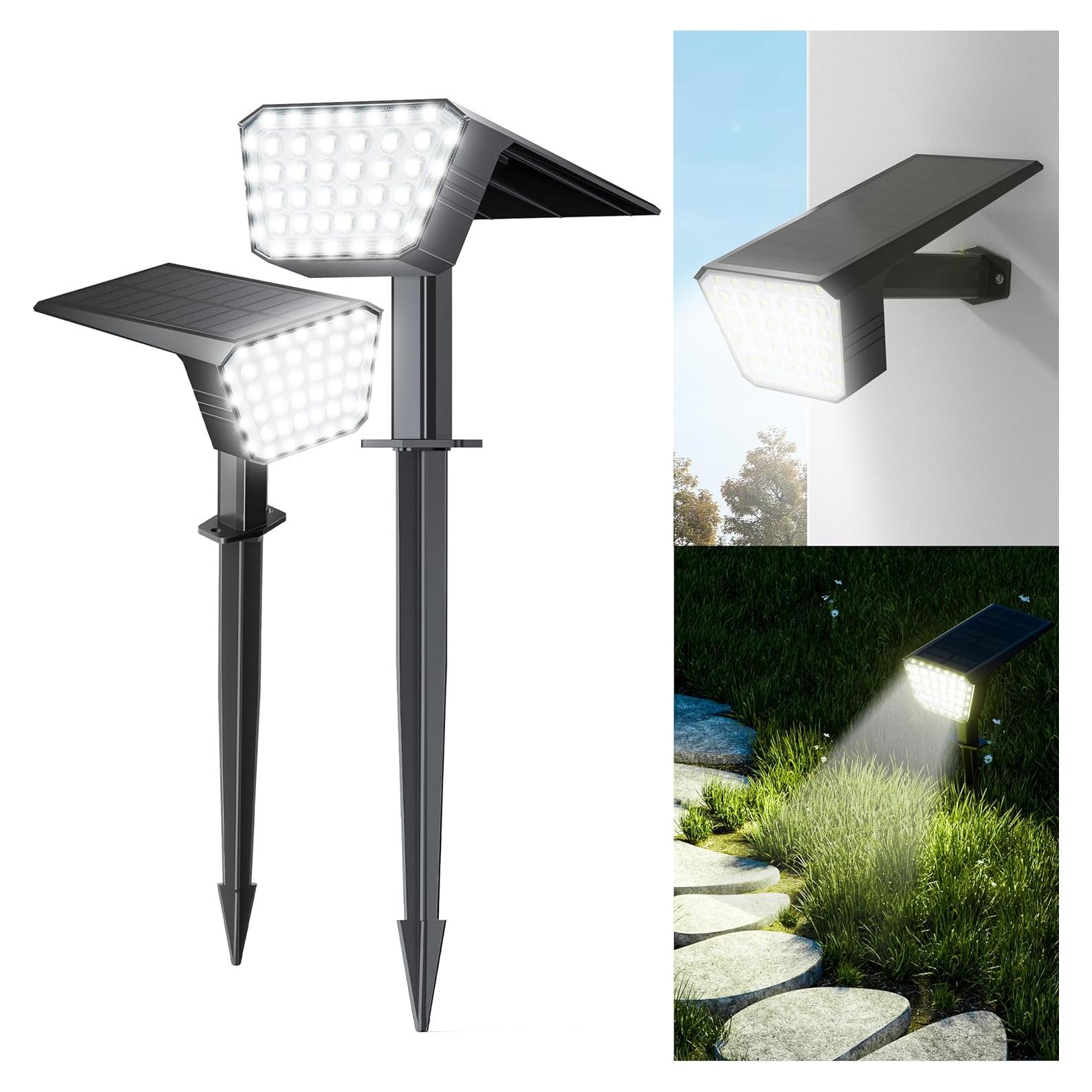 Focos Solares de Jardín 44 LED IP65 2 Paquete Blanco Frío