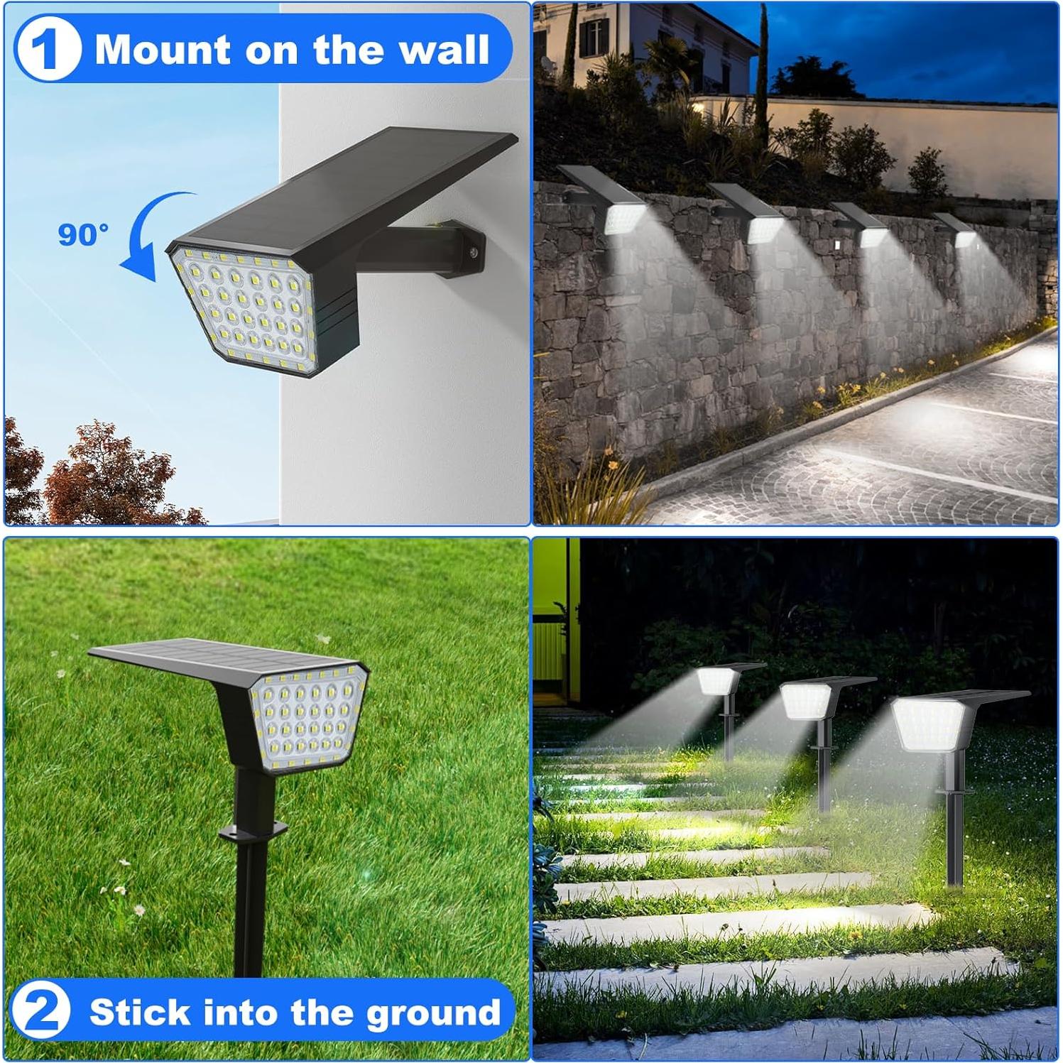 Focos Solares de Jardín 44 LED IP65 2 Paquete Blanco Frío