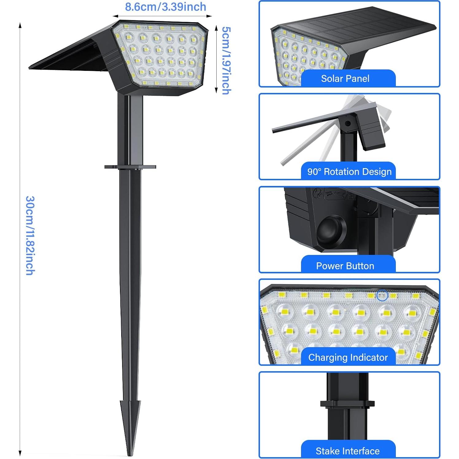 Focos Solares de Jardín 44 LED IP65 2 Paquete Blanco Frío