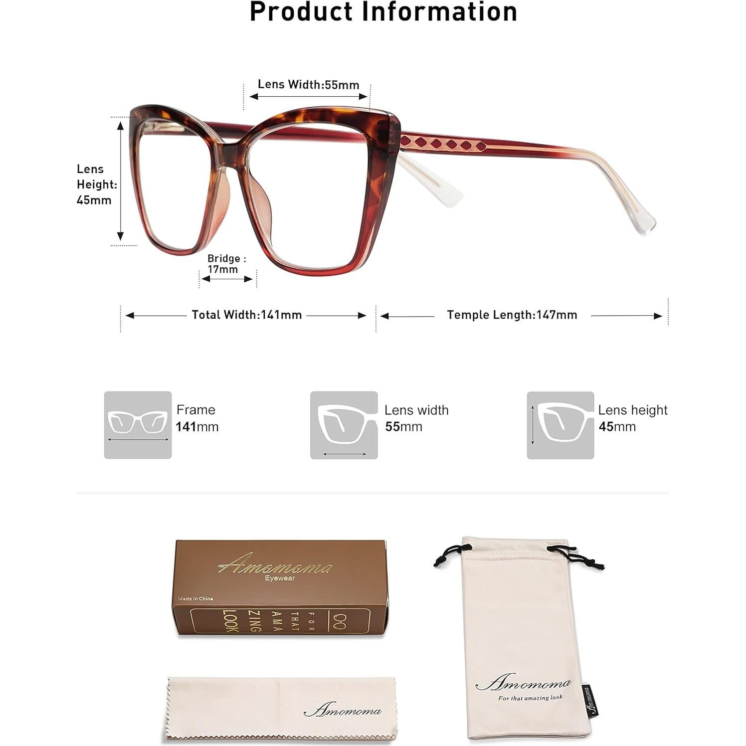 Gafas de Lectura Amomoma Ojo de Gato TR90 Luz Azul 3.0x