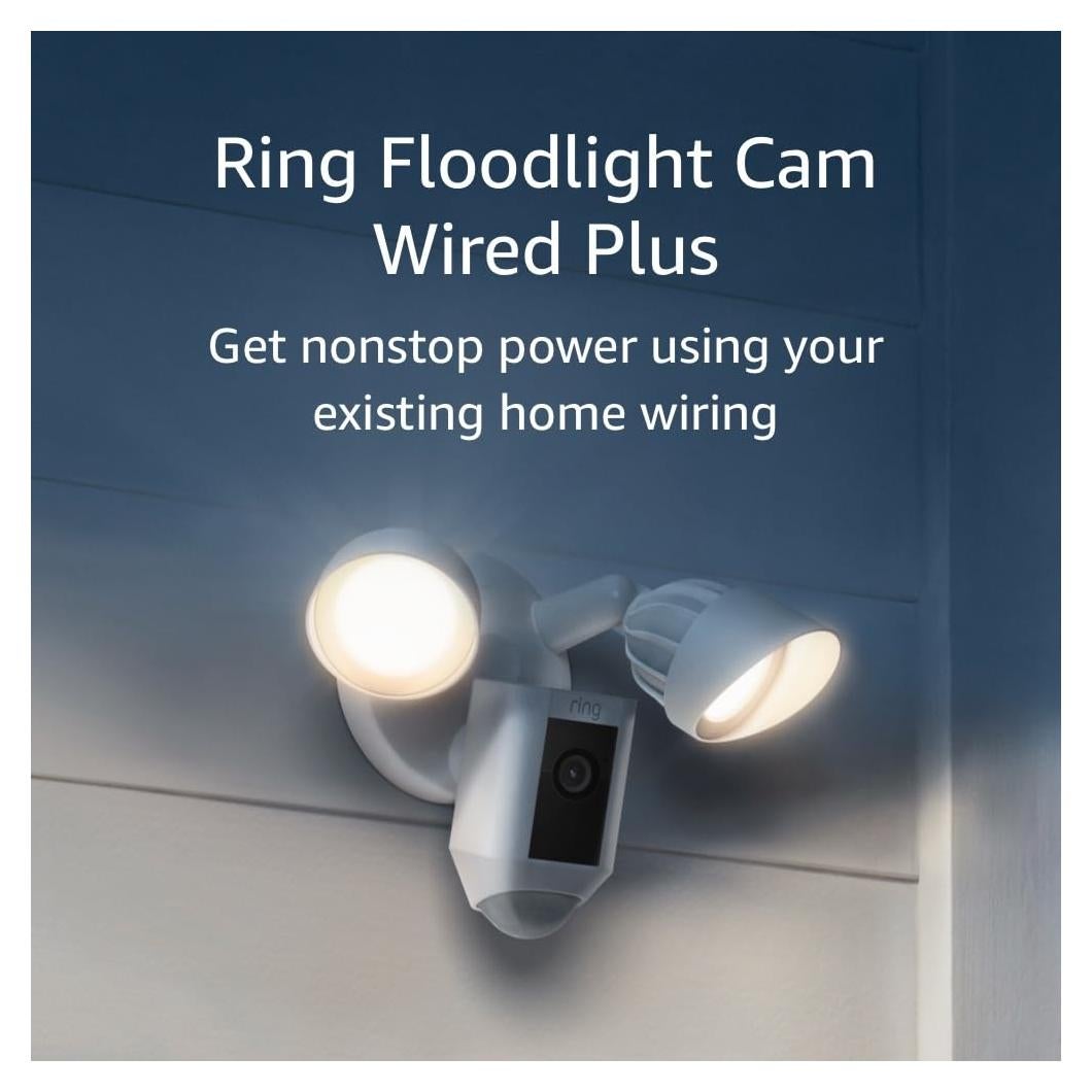 Ring Floodlight Cam Wired Plus (newest model), Outdoor home or business security with motion-activated 1080p HD video and floodlights, White