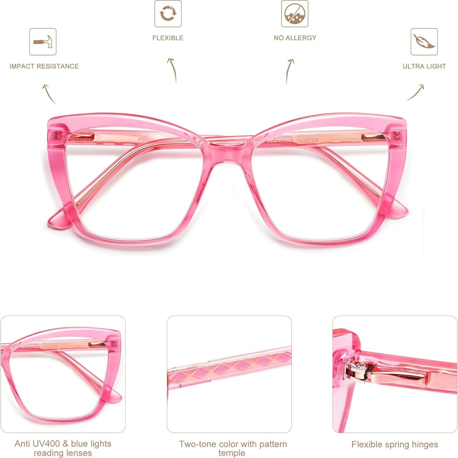 Gafas de Lectura Amomoma TR90 Ojos de Gato Rosa 1.0x