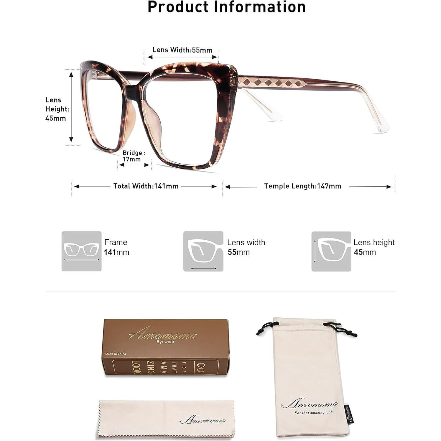 Gafas de Lectura Amomoma Ojos de Gato TR90 2.0x Luz Azul