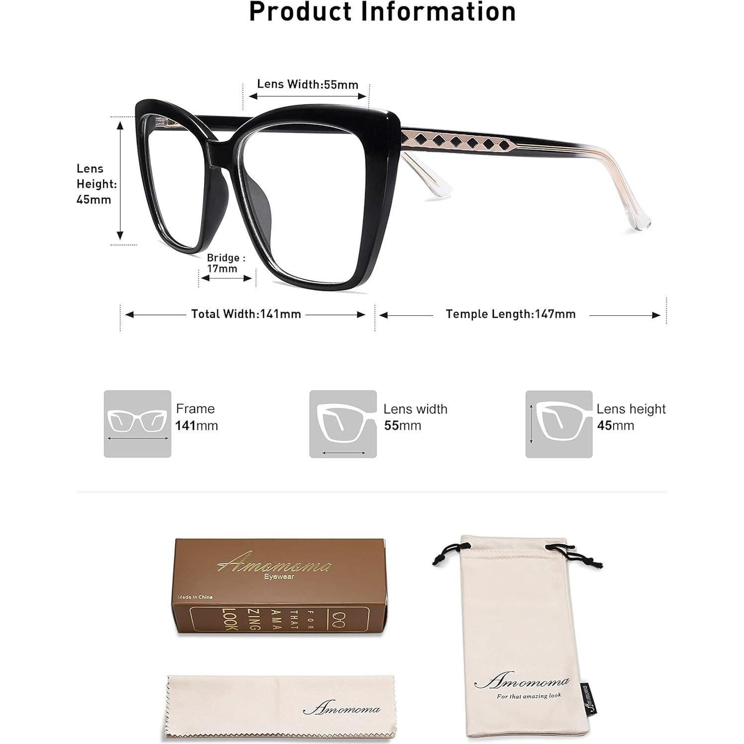 Gafas de lectura AMOMOMA TR90 anti luz azul 55mm negro