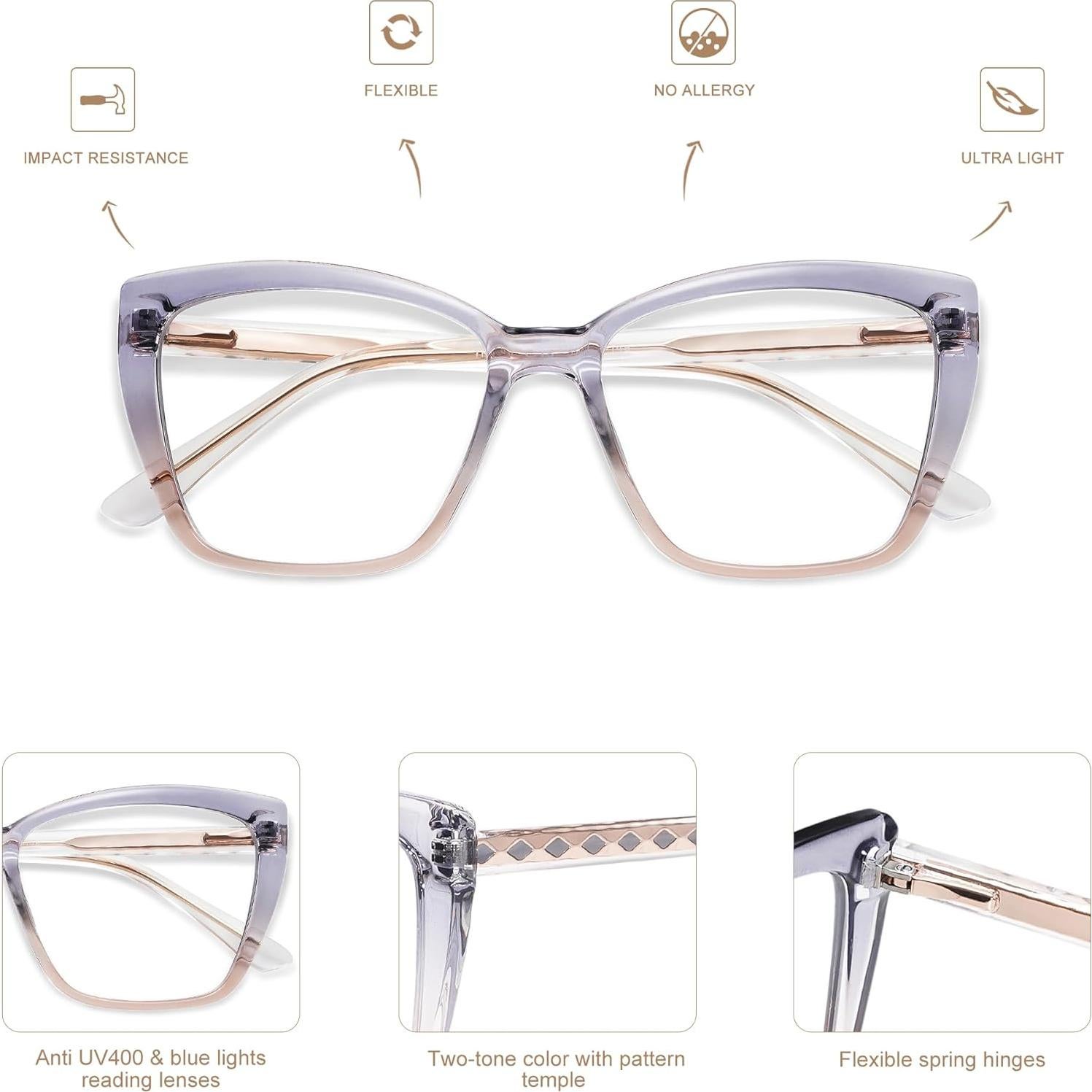 Gafas de Lectura Amomoma Ojos de Gato TR90 Anti Luz Azul