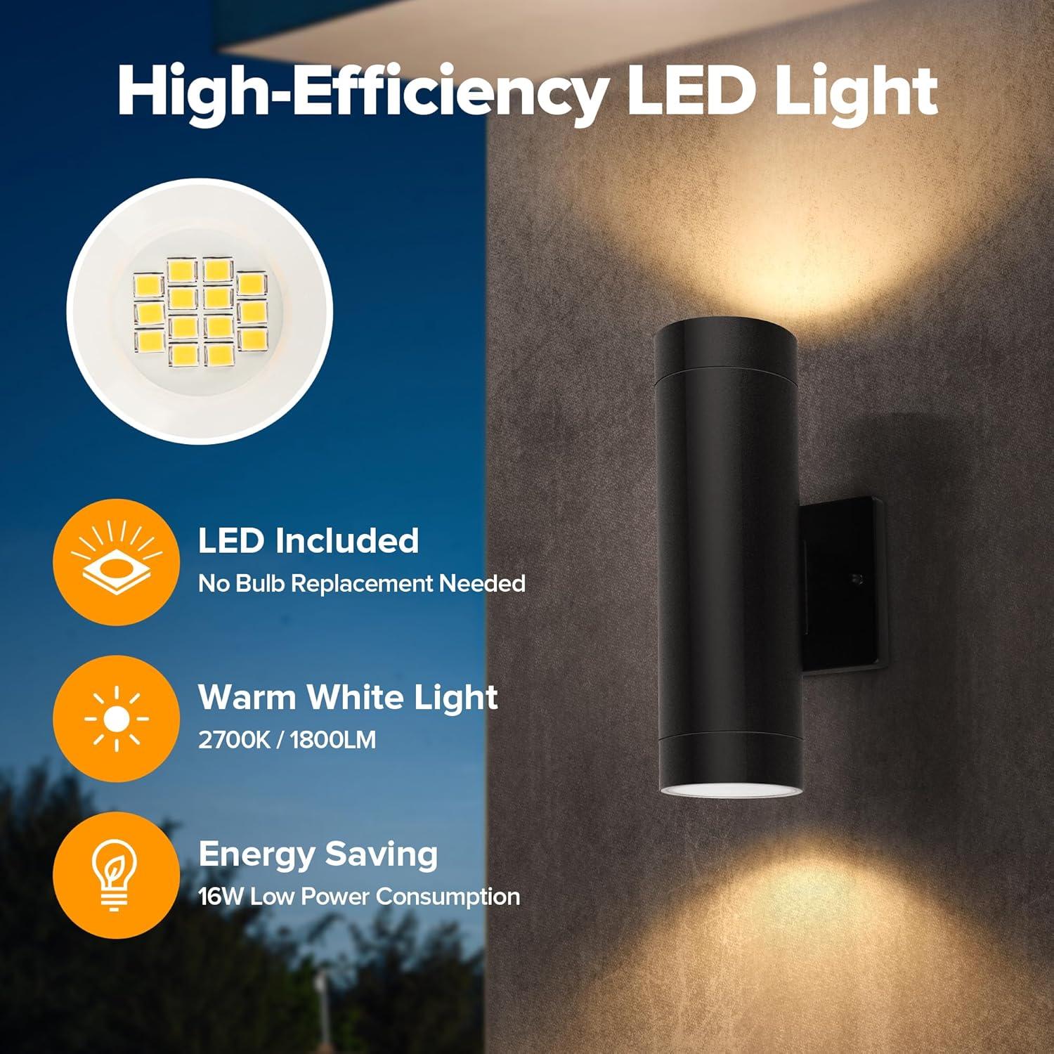 Aplique de Pared Exterior LUTEC LED 16W 2700K Negro Mate