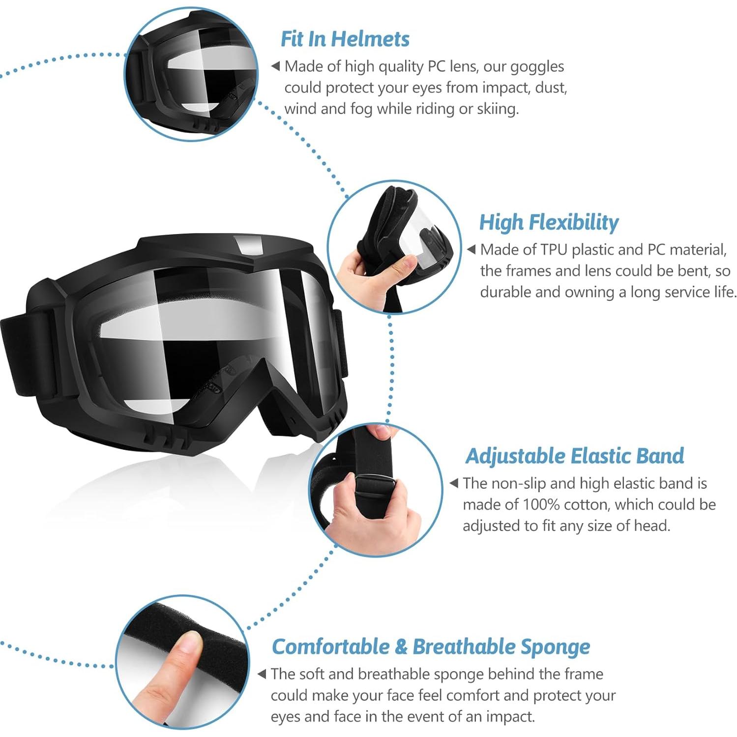 Gafas de Moto Lievermo para Adultos y Niños, Transparente