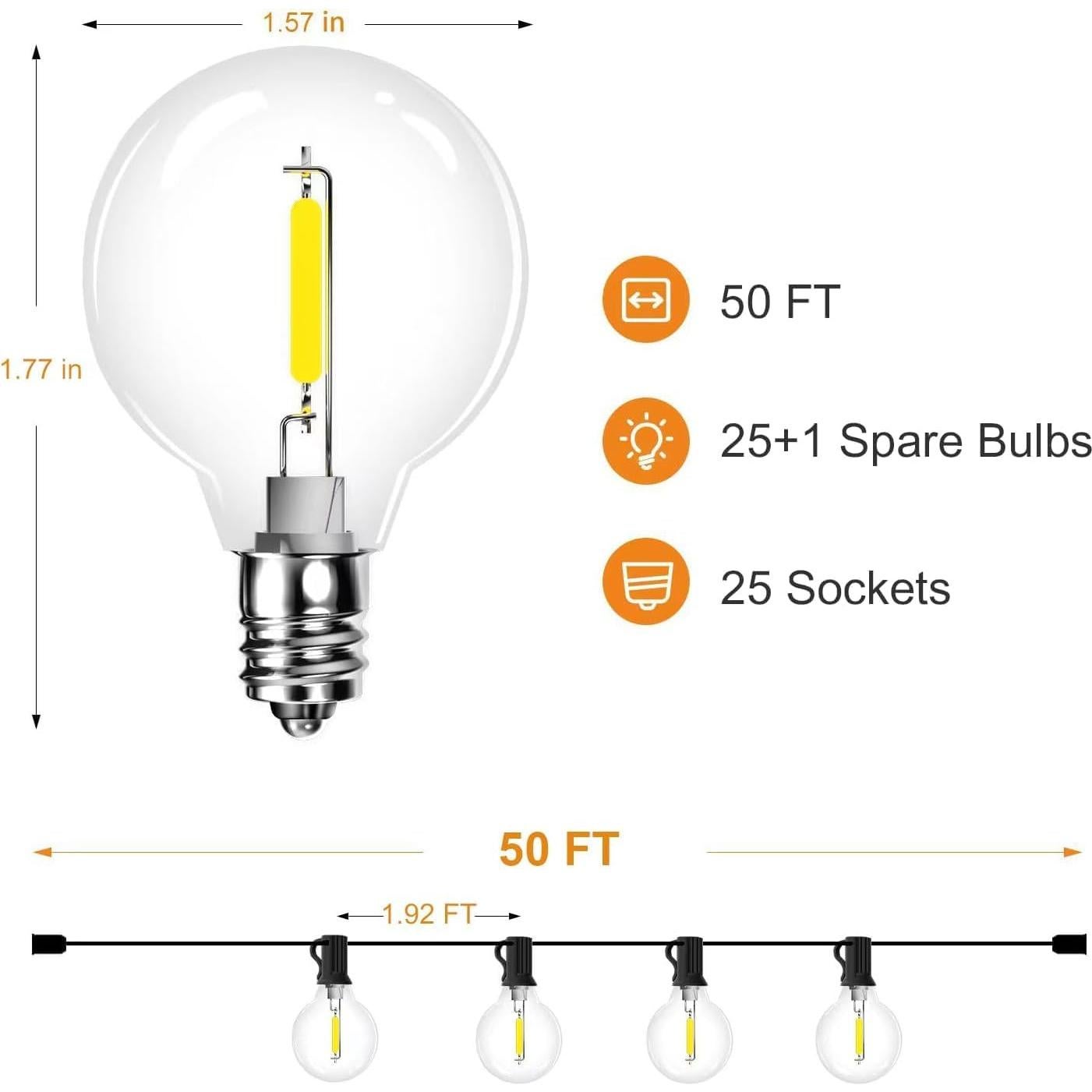 Luces de Cadena RTTY 15m G40 LED para Exterior con 26 Bombillas