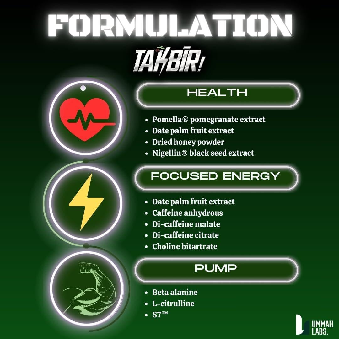 TAKBIR! Pre-Entrenamiento Halal 227g Frambuesa Azul Energía Natural