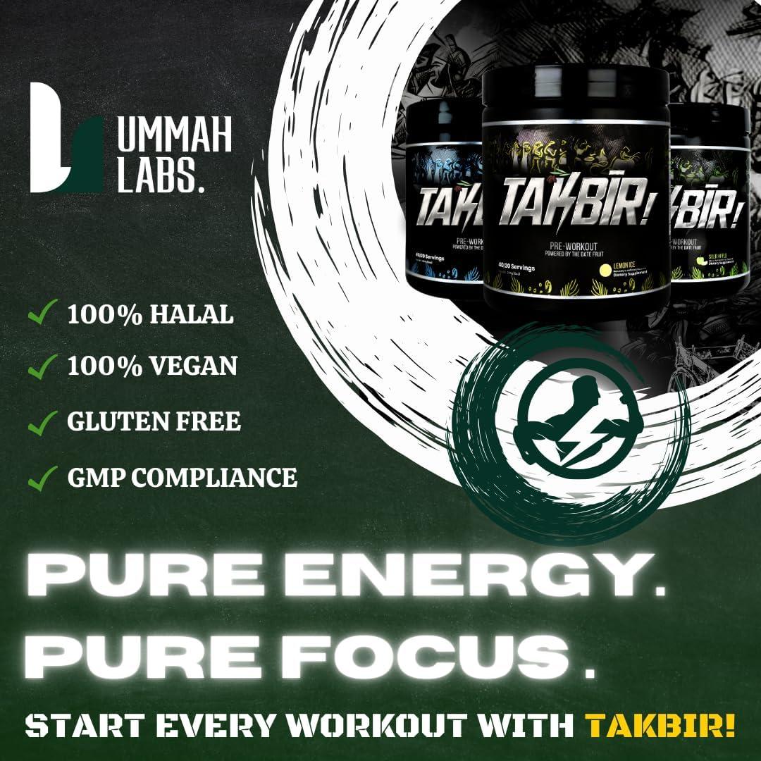 TAKBIR! Pre-Entrenamiento Halal 227g Frambuesa Azul Energía Natural