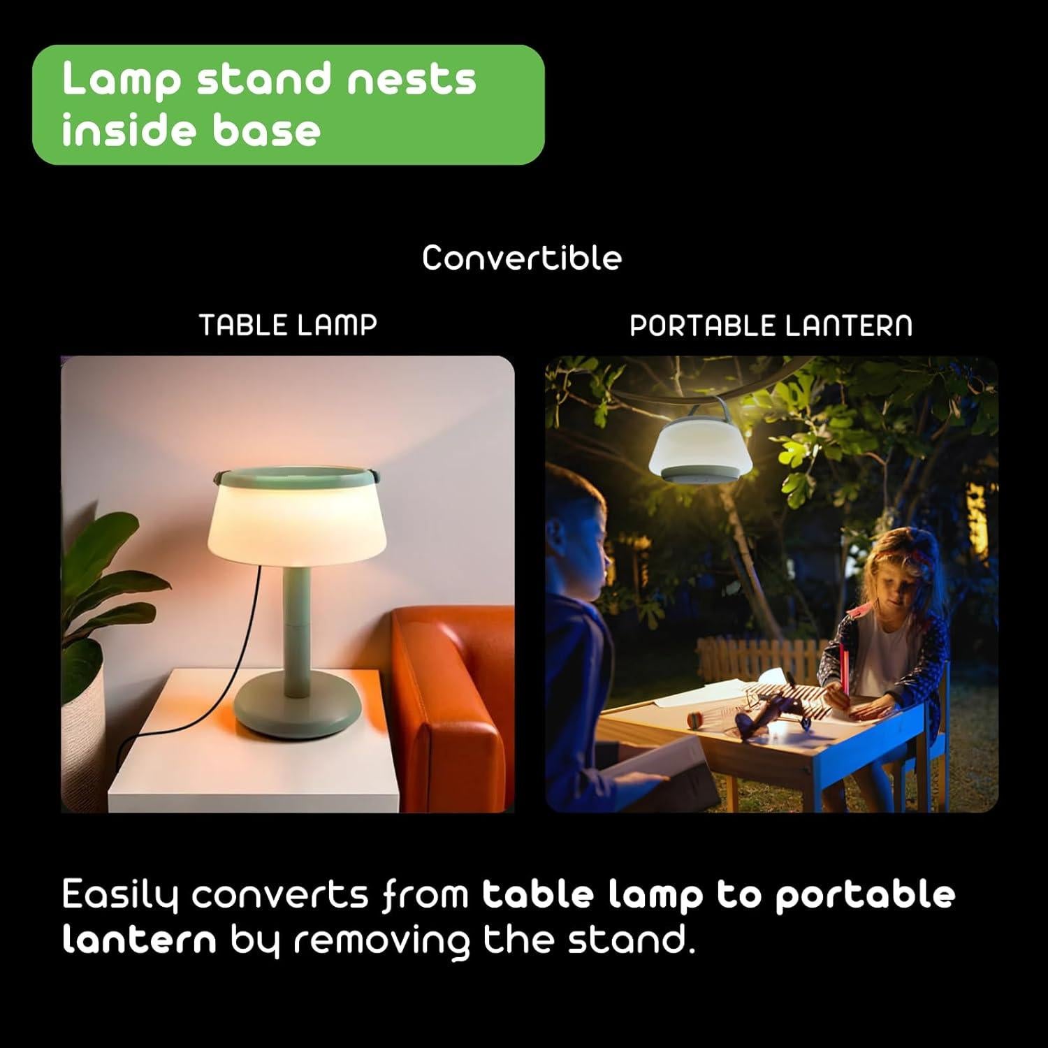 Lámpara y Linterna Solar Portátil 2-en-1 VerLuce Verde 330 Lúmenes