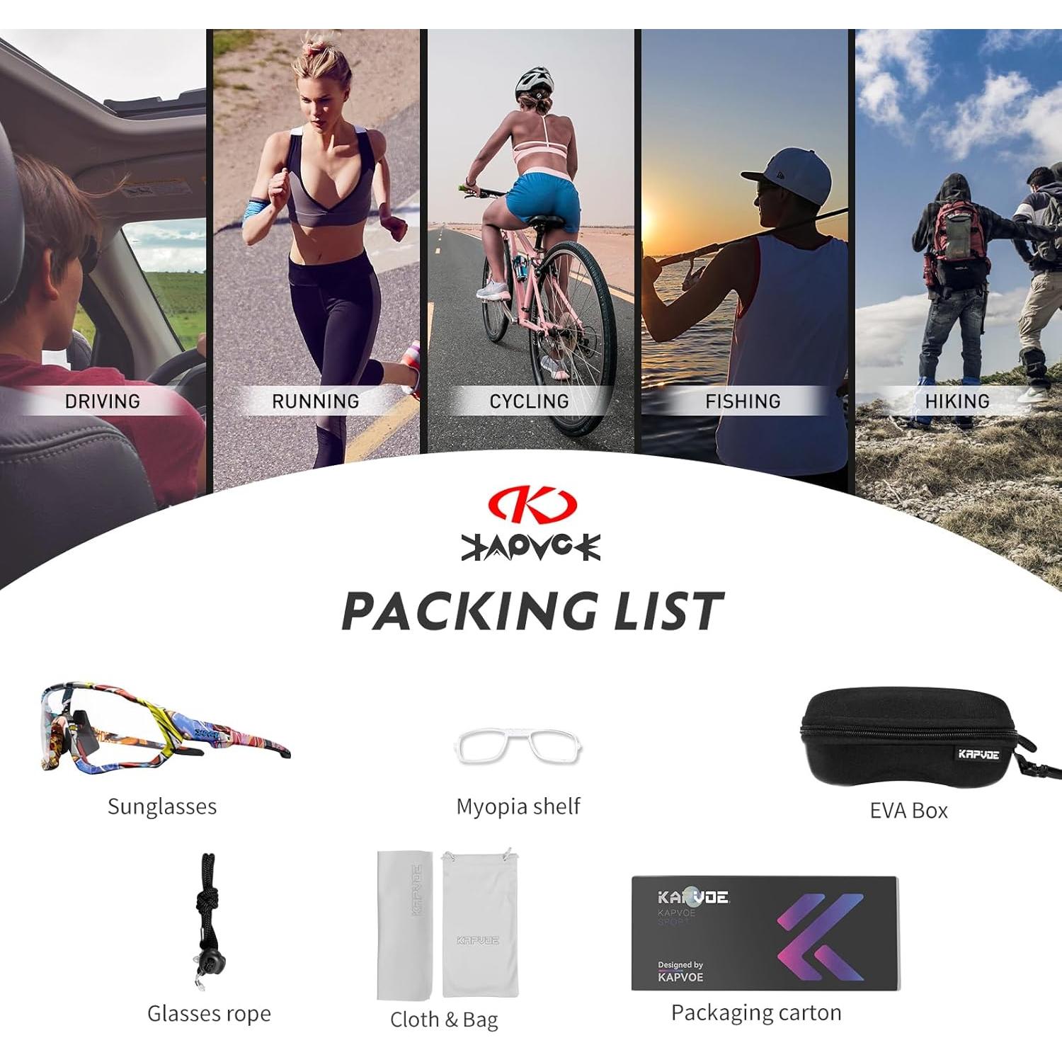 Gafas de Ciclismo Fotoquímicas KAPVOE UV400 para Adultos