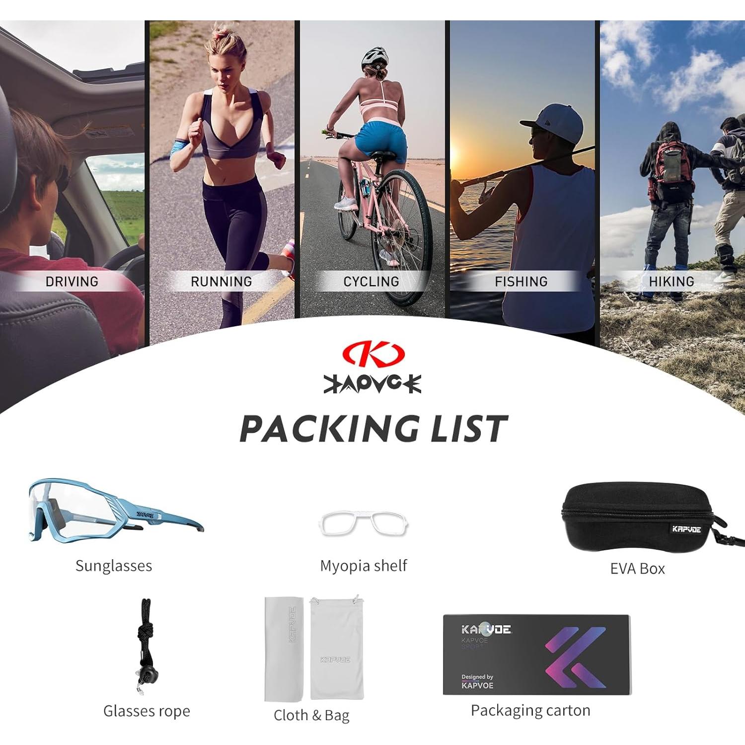 Gafas de Ciclismo KAPVOE Fotoquímicas UV400 para Adultos