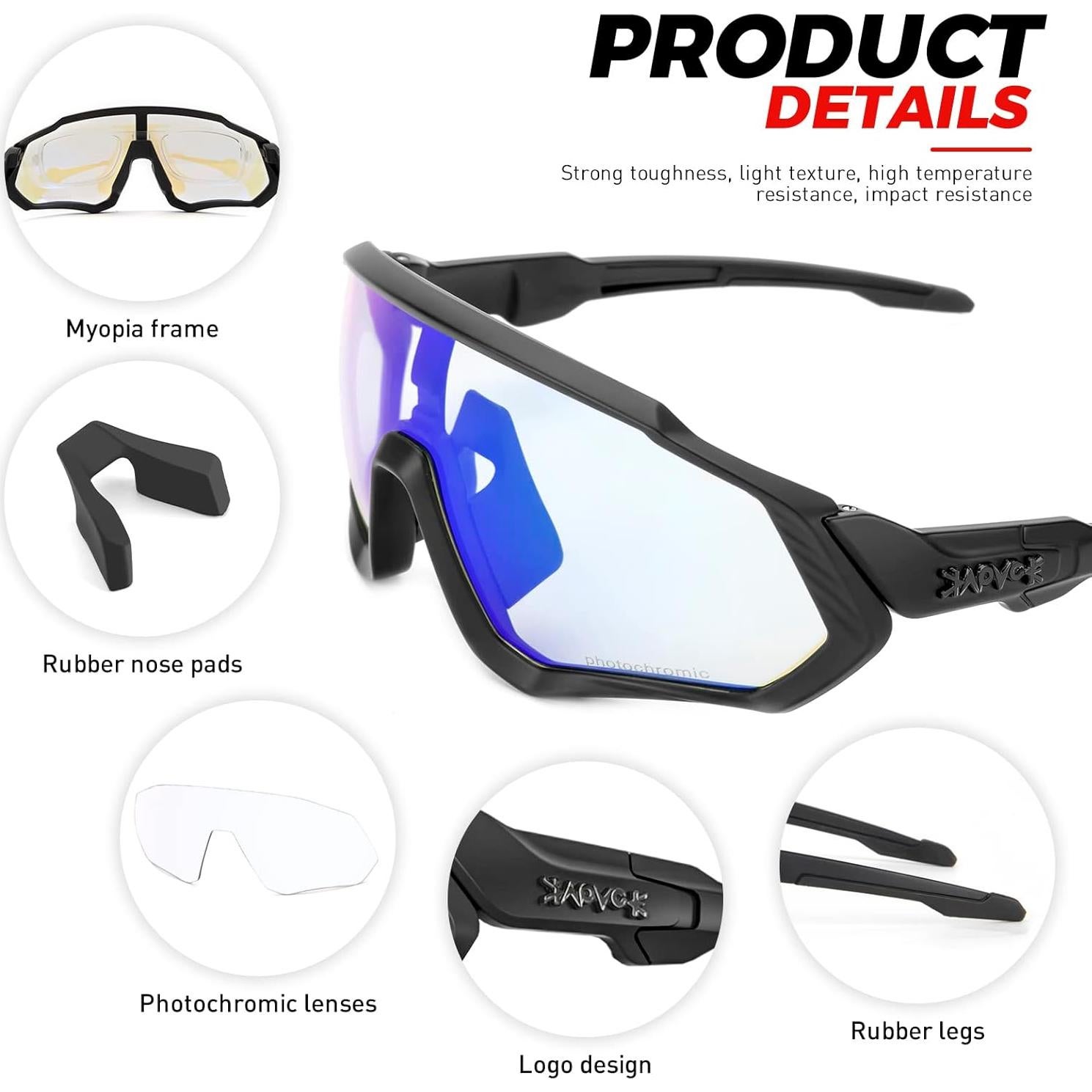 Gafas de Ciclismo KAPVOE Fotoquímicas UV400 para Adultos