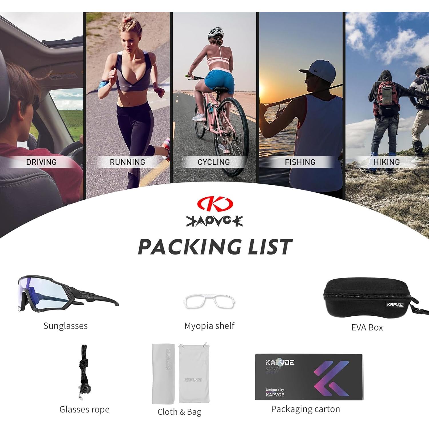 Gafas de Ciclismo KAPVOE Fotoquímicas UV400 para Adultos