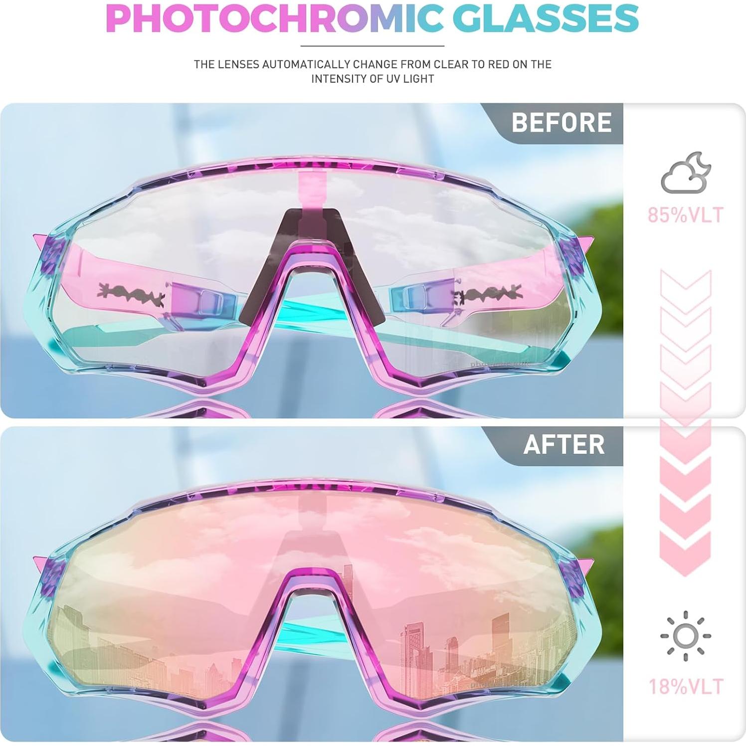 Gafas de Ciclismo KAPVOE Fotoquímicas UV400 Rosa