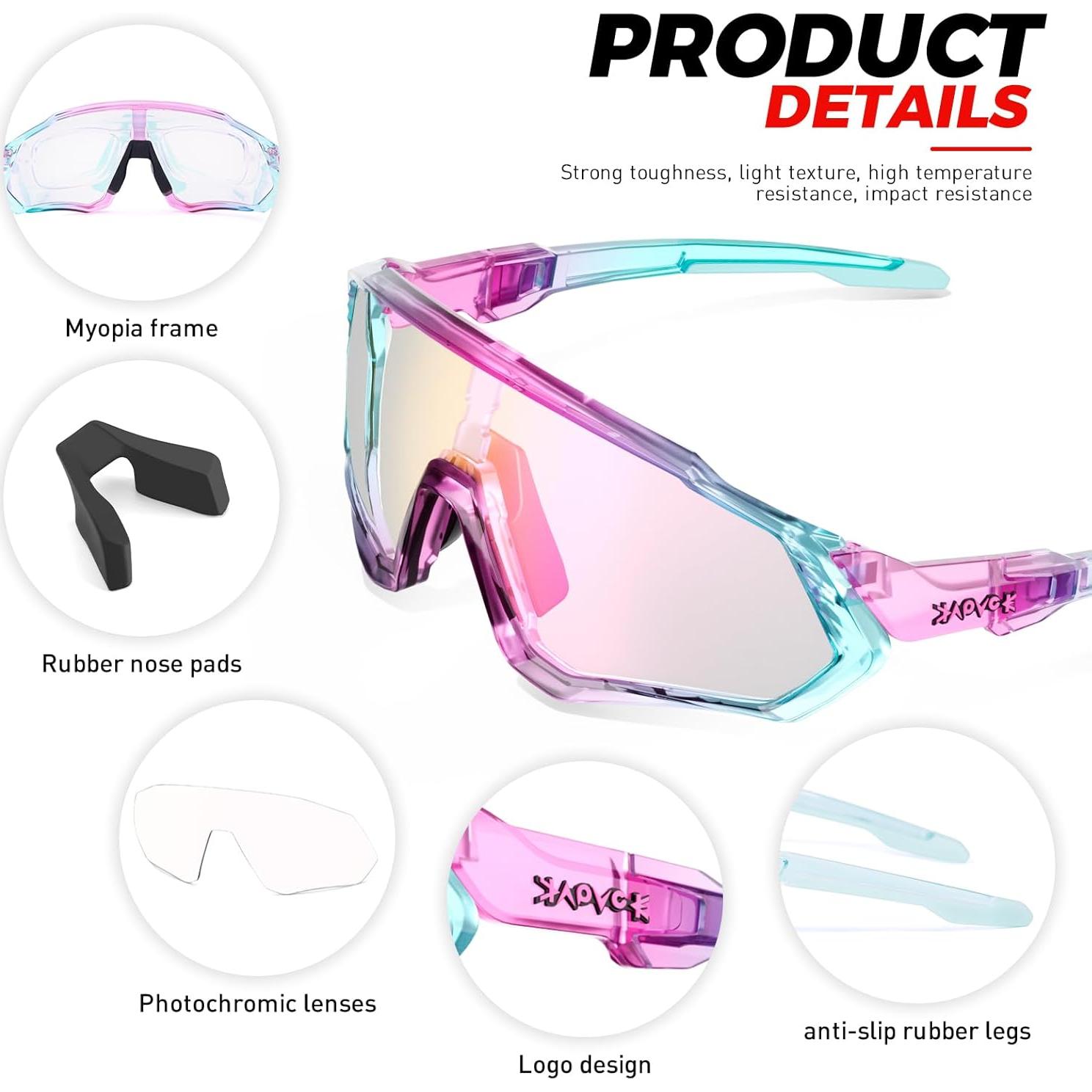 Gafas de Ciclismo KAPVOE Fotoquímicas UV400 Rosa