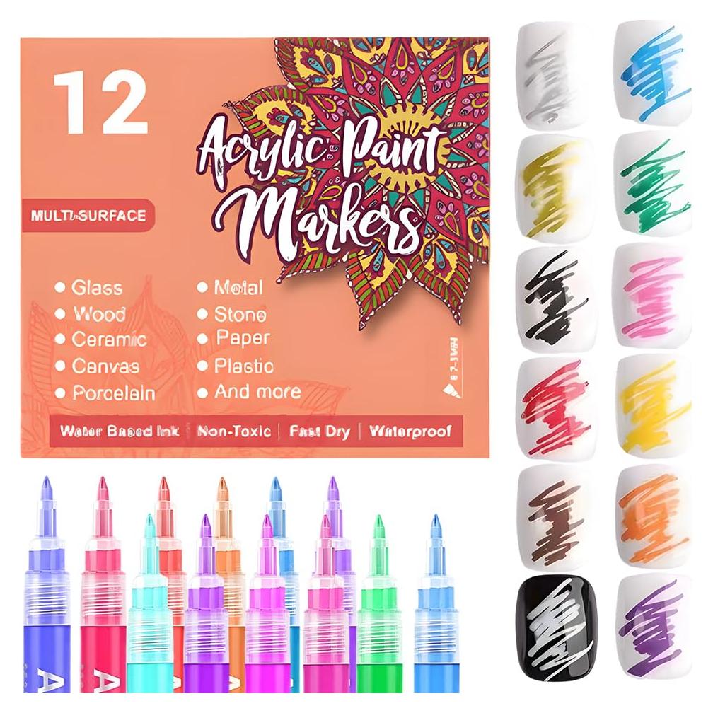 12 Marcadores de Uñas Drkicsy 0.7mm Secado Rápido DIY