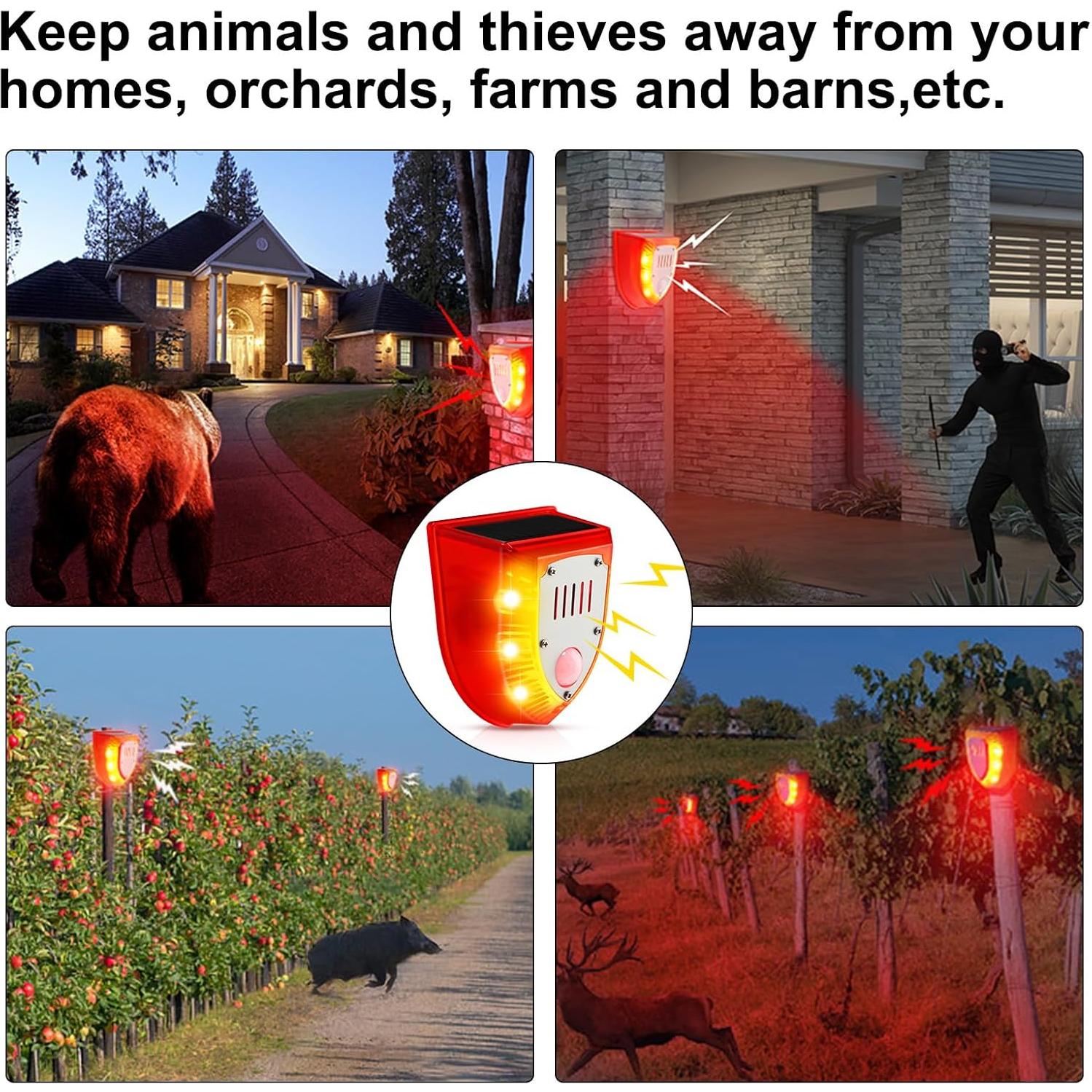 Qualirey 4 Pcs Detector de Movimiento Solar 129dB Alarma Exterior