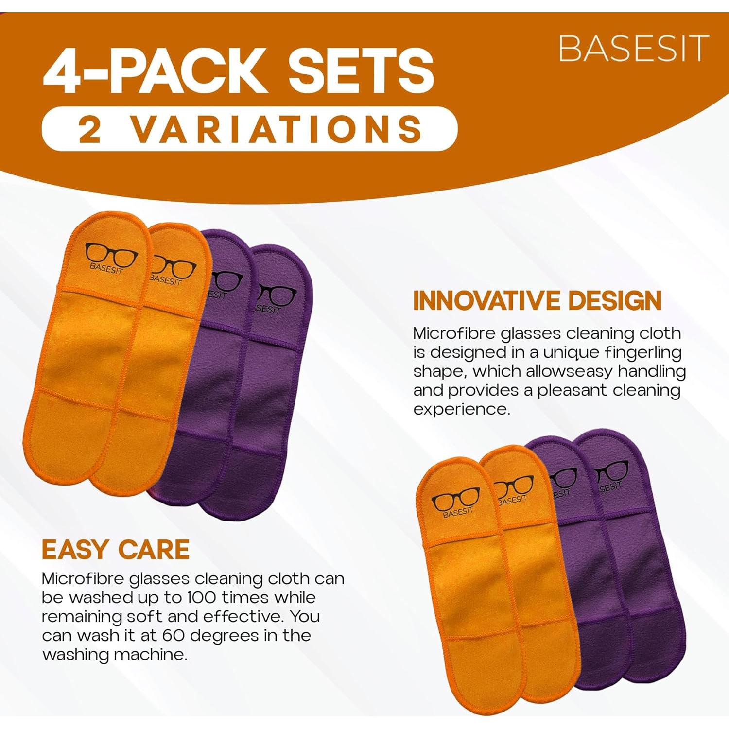 Paño Limpiador de Gafas Basesit 4 Pack Microfibra Naranja/Púrpura