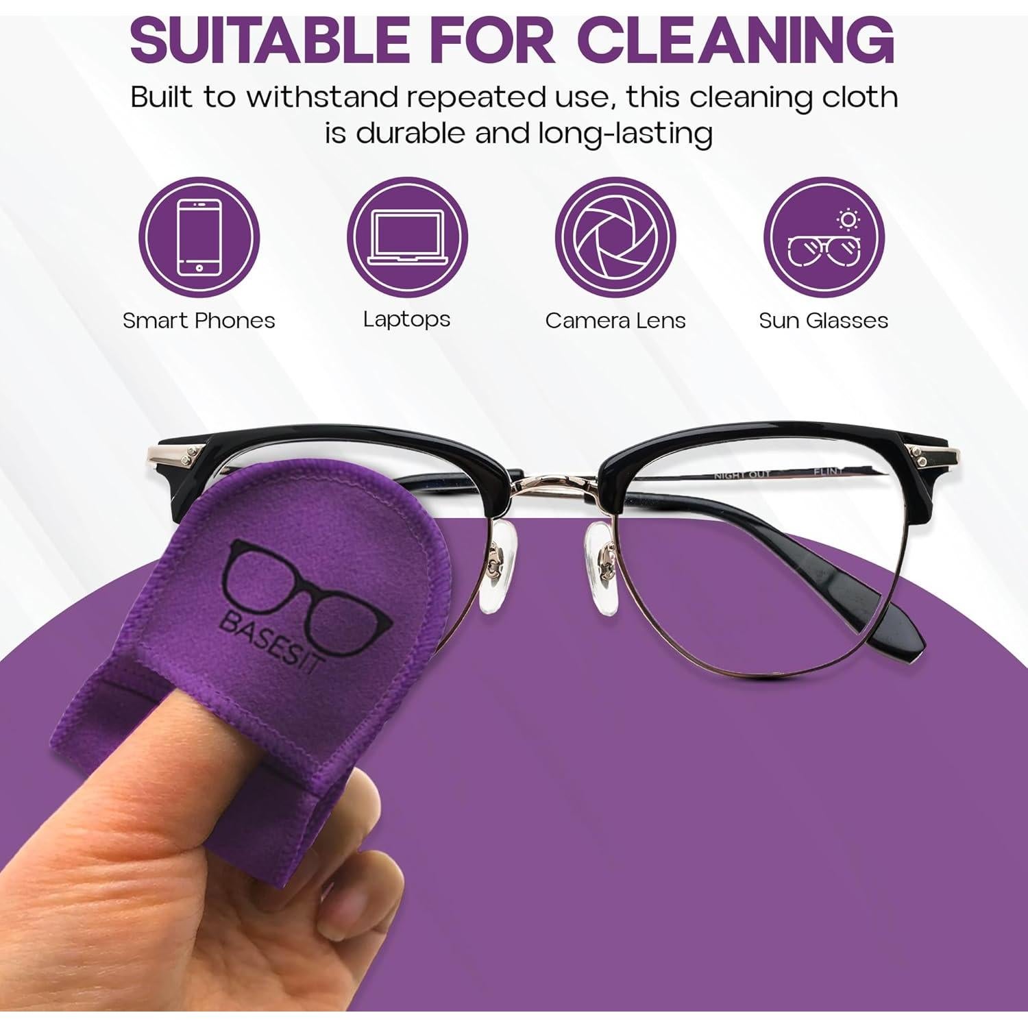 Paño Limpiador de Gafas Basesit 4 Pack Microfibra Naranja/Púrpura