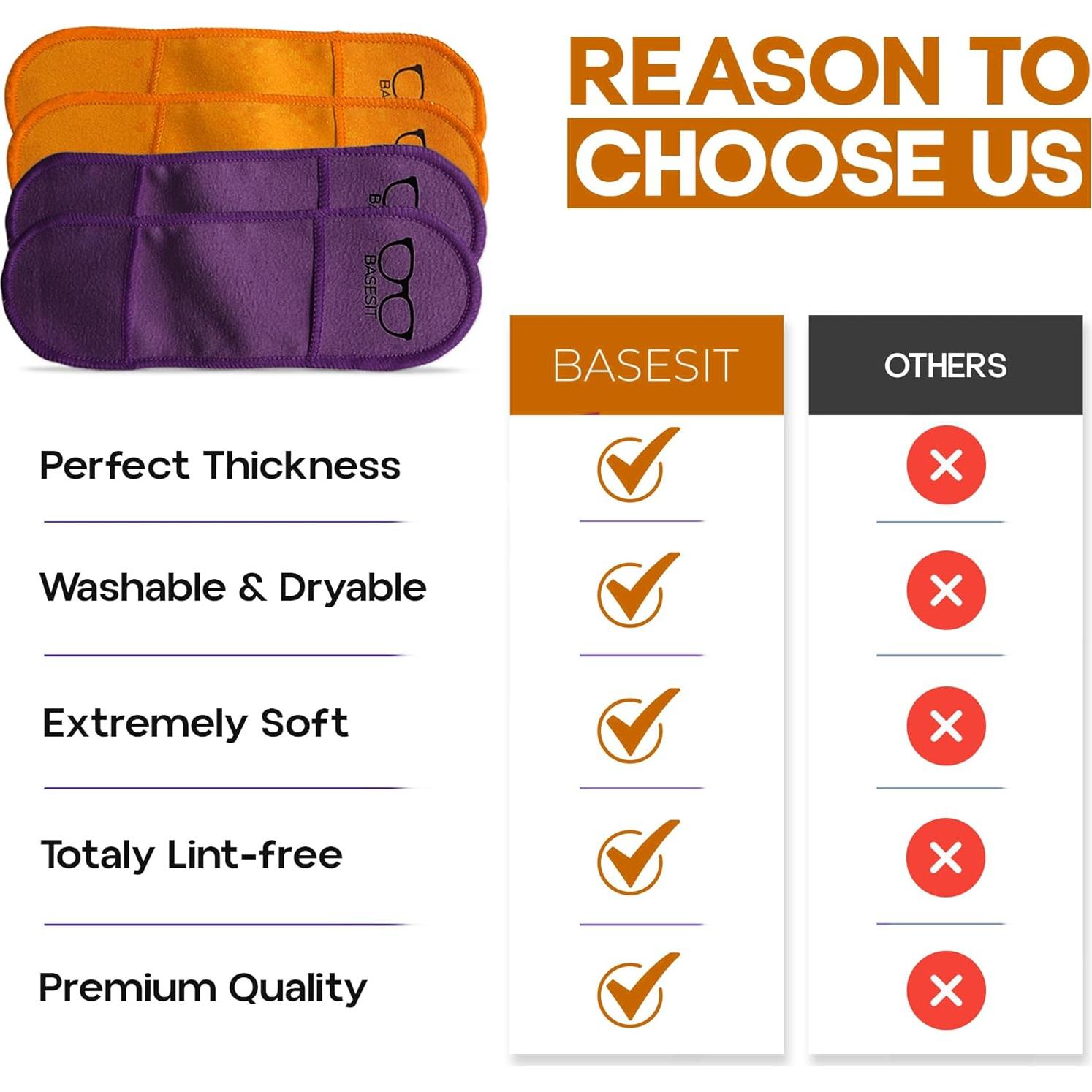 Paño Limpiador de Gafas Basesit 4 Pack Microfibra Naranja/Púrpura