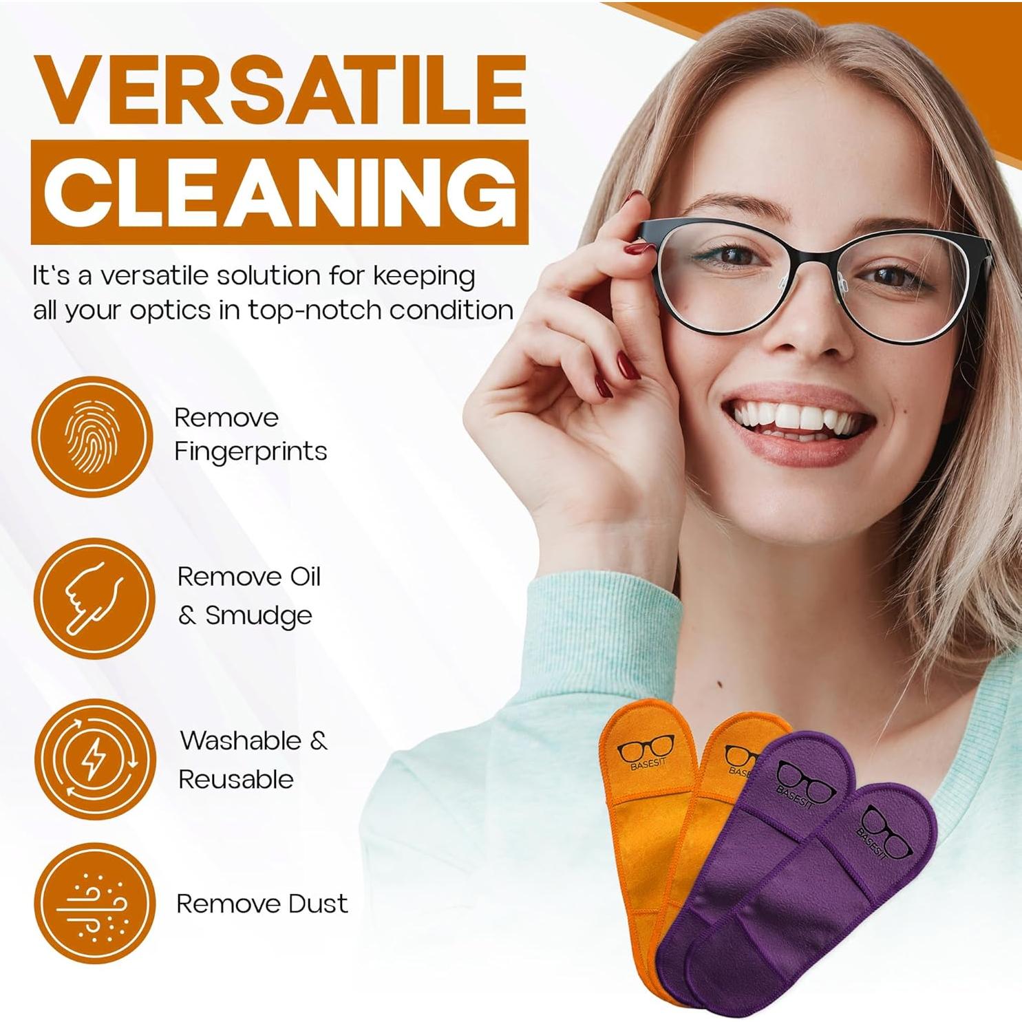 Paño Limpiador de Gafas Basesit 4 Pack Microfibra Naranja/Púrpura
