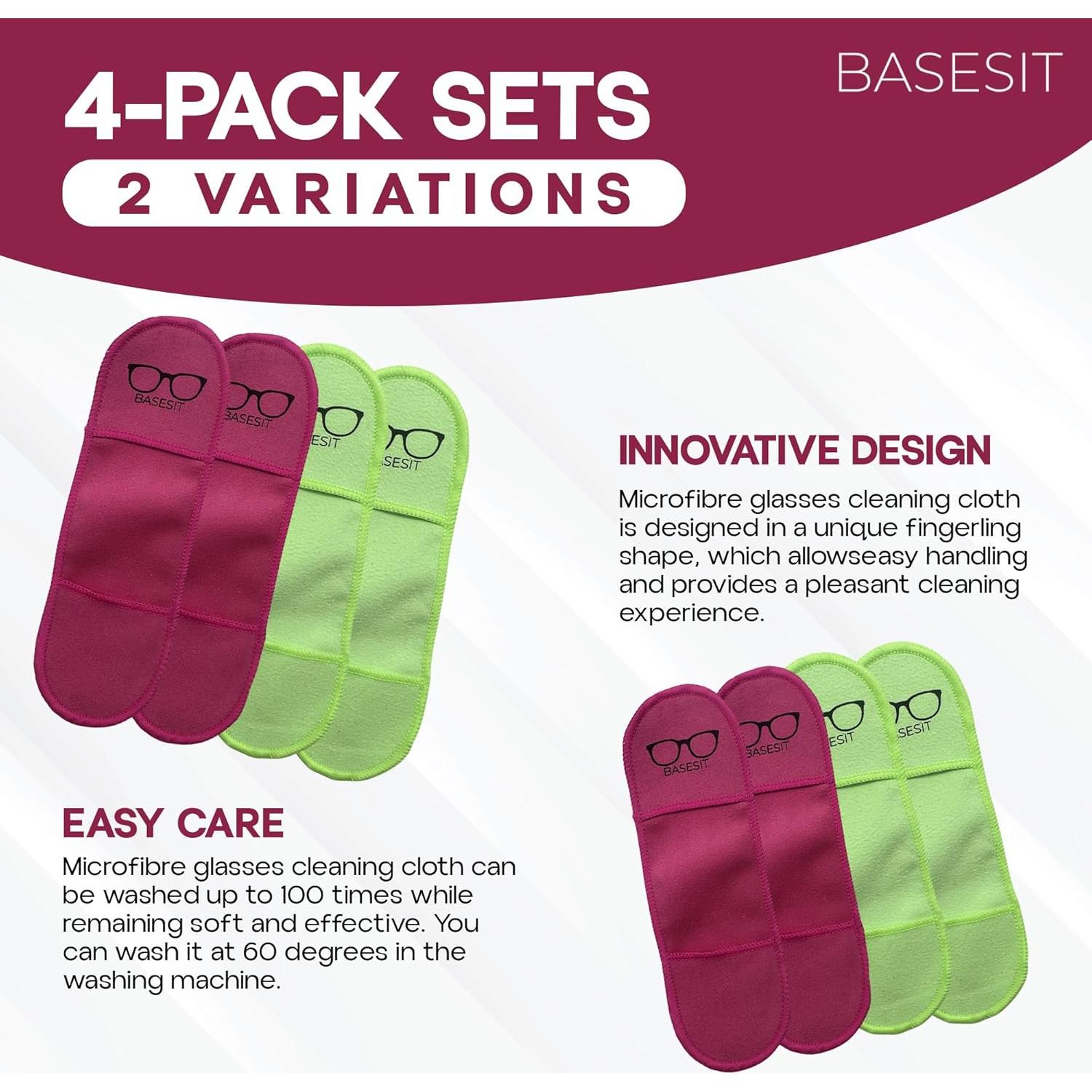 Paño Limpiador de Gafas Basesit 4 Pack Microfibra Rosa/Verde