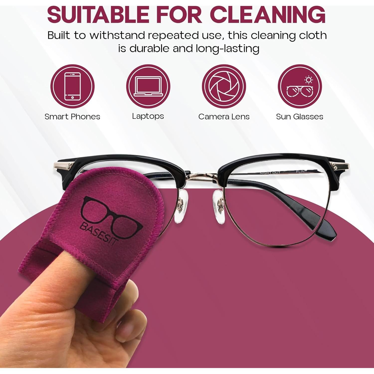 Paño Limpiador de Gafas Basesit 4 Pack Microfibra Rosa/Verde