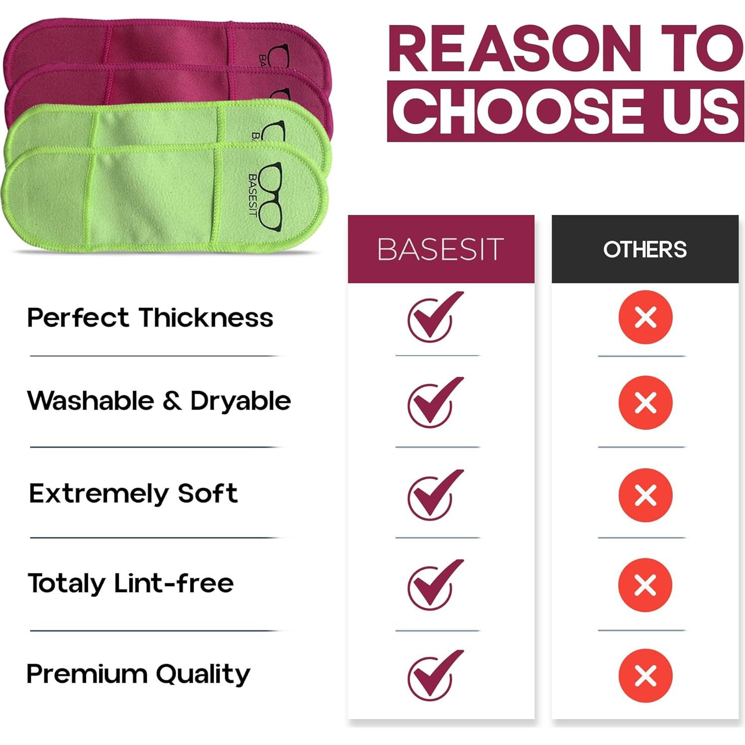 Paño Limpiador de Gafas Basesit 4 Pack Microfibra Rosa/Verde