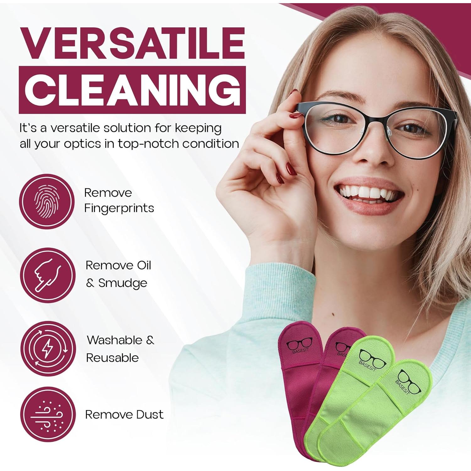 Paño Limpiador de Gafas Basesit 4 Pack Microfibra Rosa/Verde