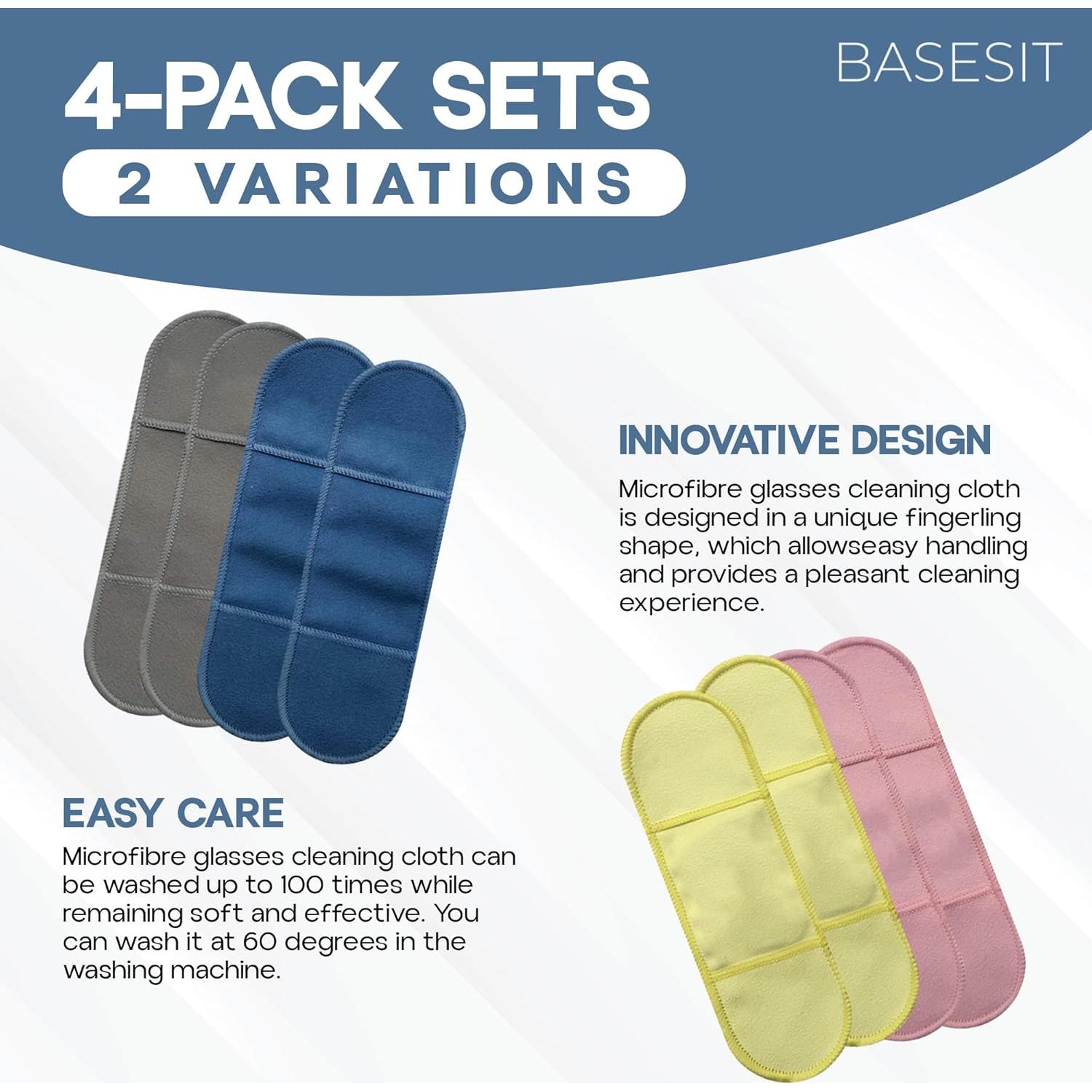 Paño Limpiador de Gafas Basesit 4 Pack Microfibra Rosa/Amarillo